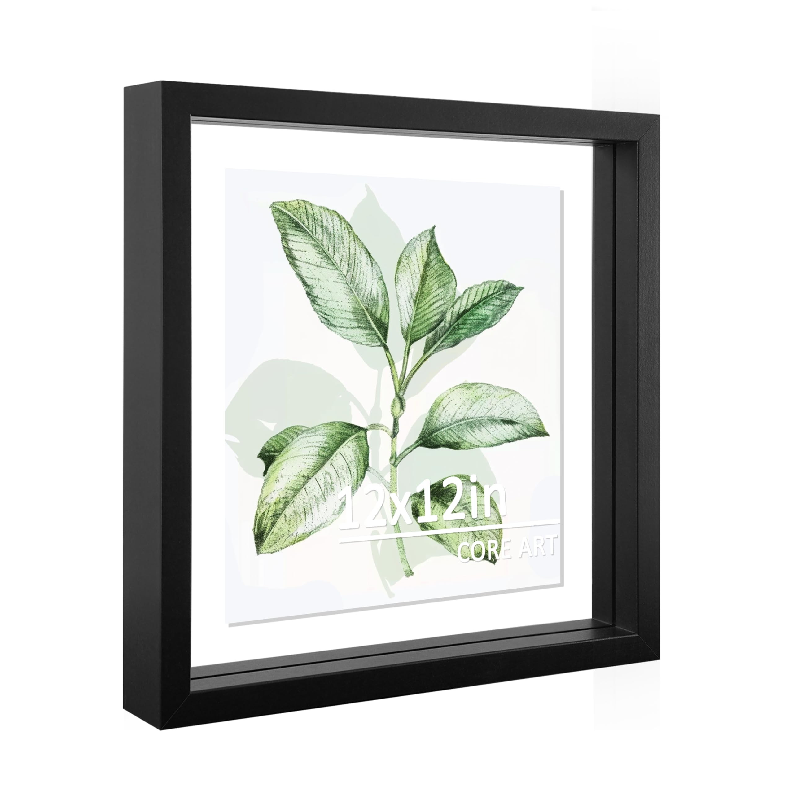 CORE ART 12x12 Floating Picture Frame,Double Plexglass Floating Frame for 10x10,8x8 Pictures,Wall or Tabletop Display,Black