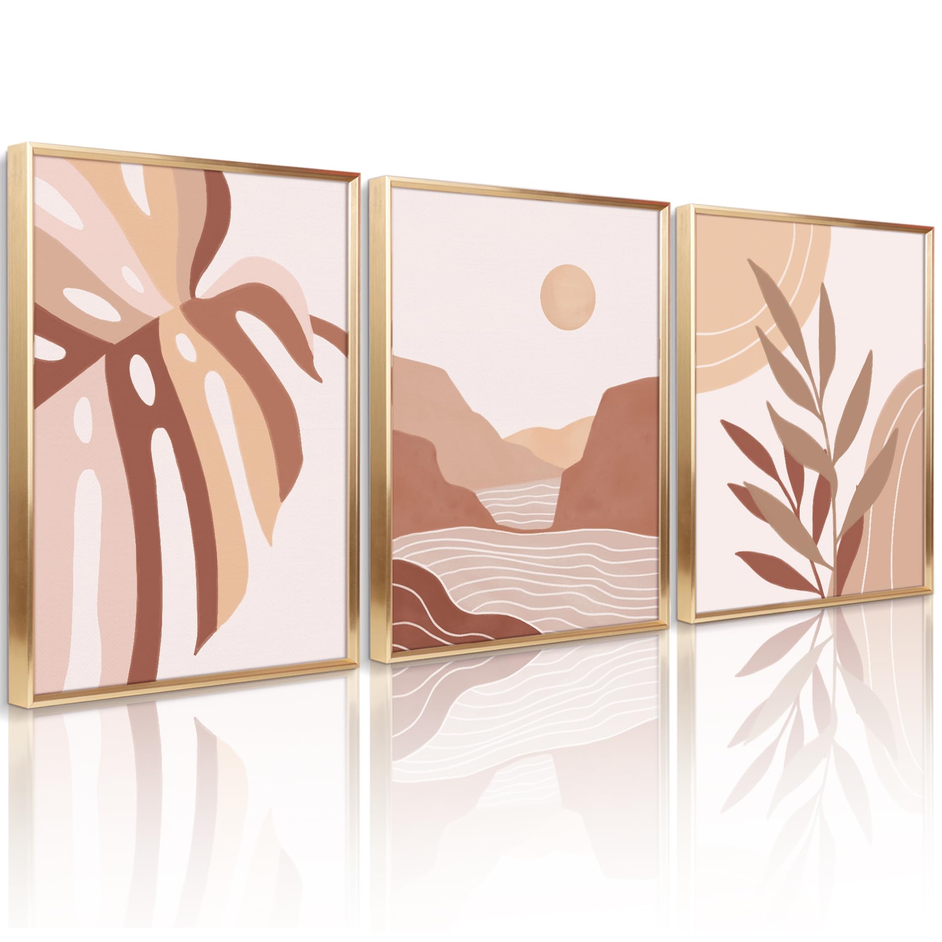 Artbyhannah Framed Boho Wall Art Wall Decor For Bedroom, Gold Framed Canvas Wall Art With Bohemian Botanical Pictures For Bathro