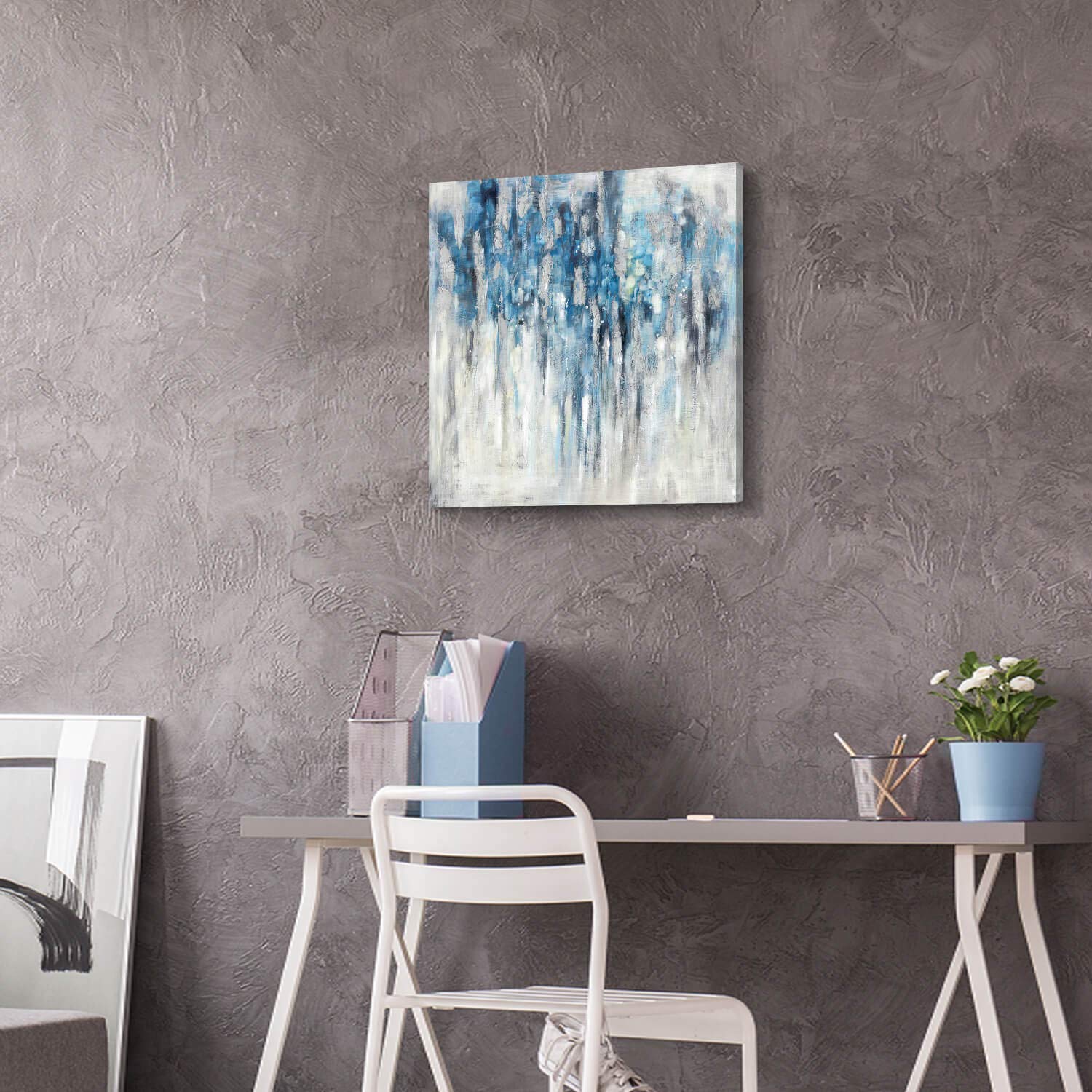 Abstract Wall Art Canvas Picture: Blue And Gray Artwork Modern Painting For Bathroom