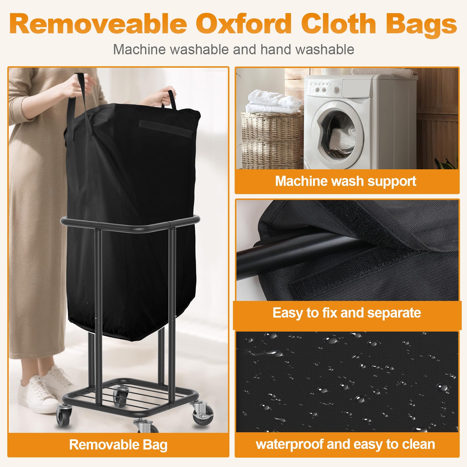 Hodonas Laundry Basket With Wheels, Rolling Laundry Hamper, 30 Gal.(115L), Removable And Machine Washable Liner, Steel Frame, Ta