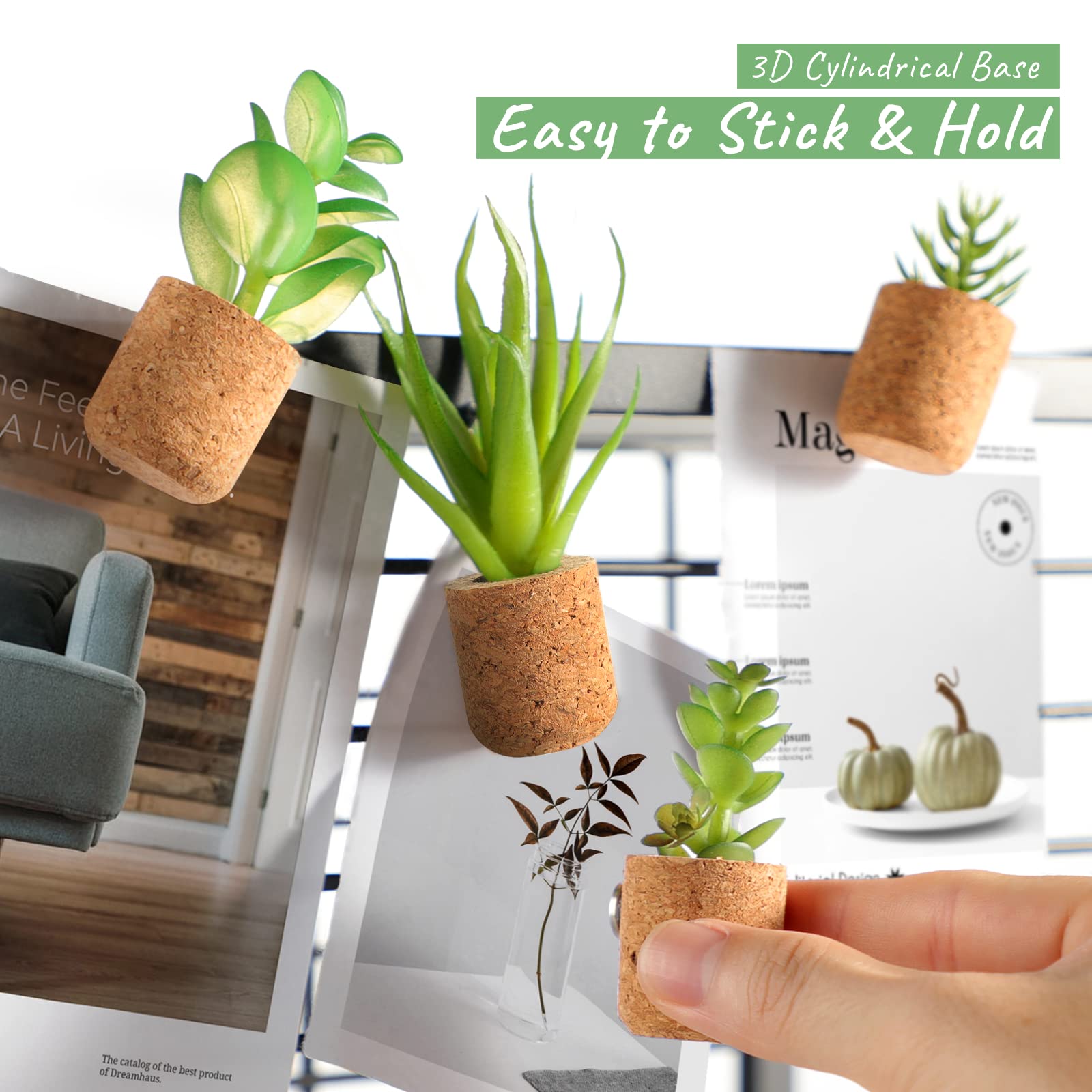 Justdolife Plant Fridge Magnets-Mini Succulent Artificial Plants Refrigerator Magnets Potted Magnet Stickers Cute For Magnet Boa