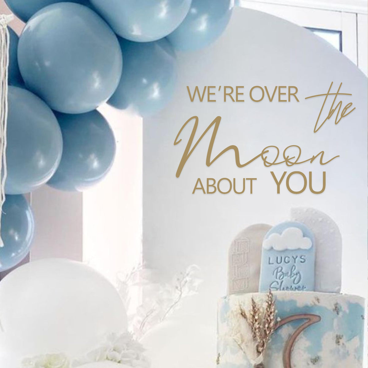 We'Re Over The Moon About You Baby Shower Party Decal Sign - Space Themed Party Birthday Decoration,Gender Reveal Girl Or Boy Ba