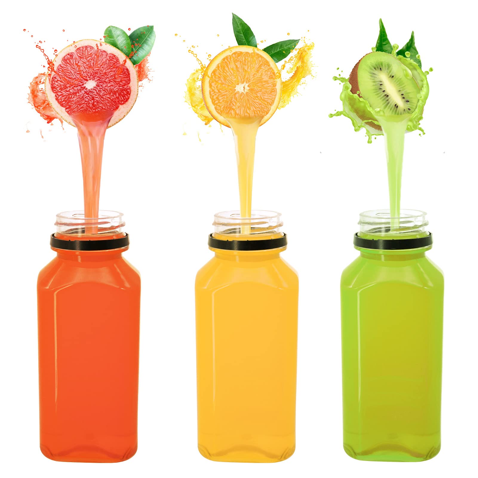 Plastic Bottles With Caps 12Pcs Juice Bottles Clear Reusable Containers Black Lid Plastic Smoothie Bottles Ideal For Juice Milk