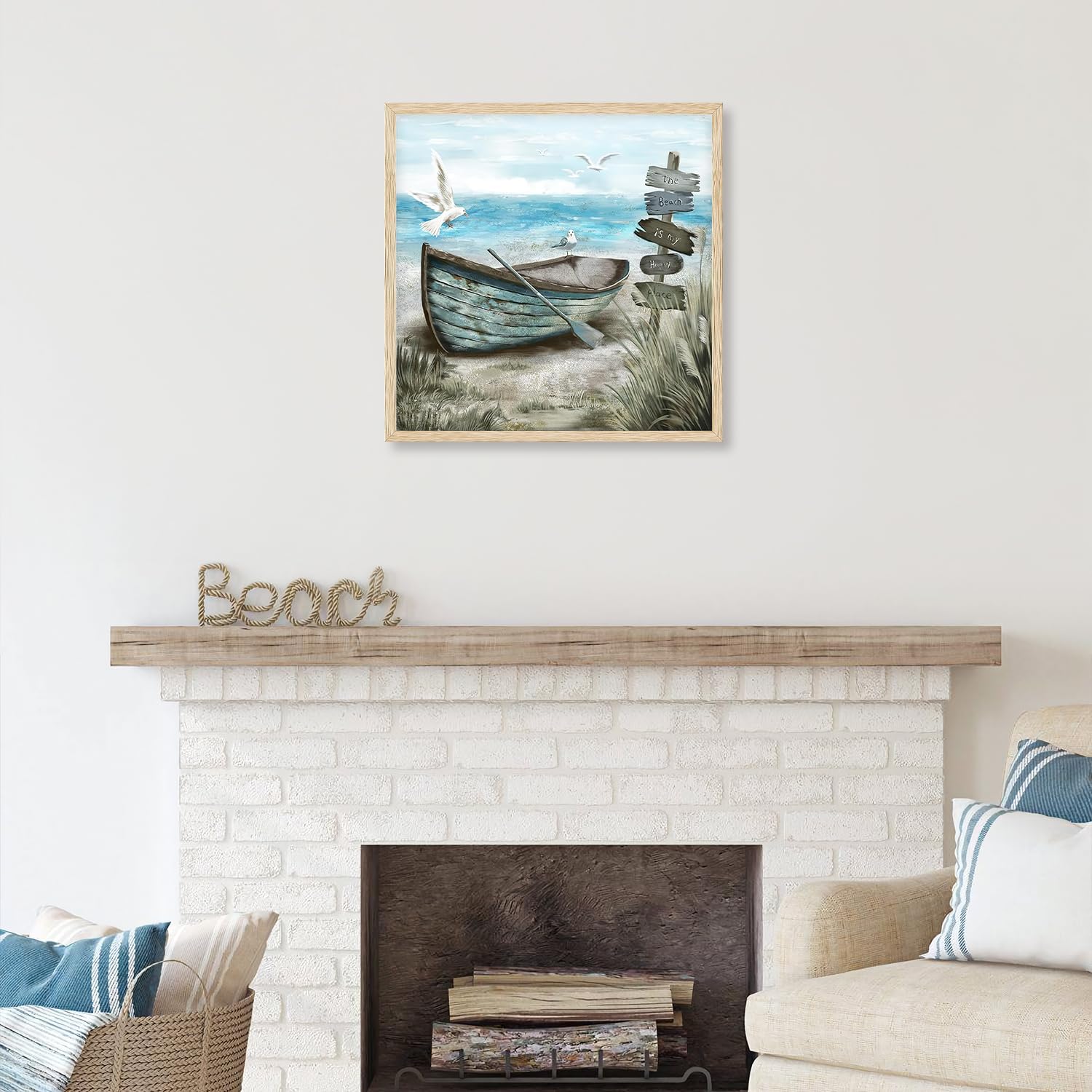 Dazzlewall Bathroom Wall Art Coastal Decor Nautical Boat On Beach Pictures Ocean Seagull Seascape Canvas Artwork For Seashore Be