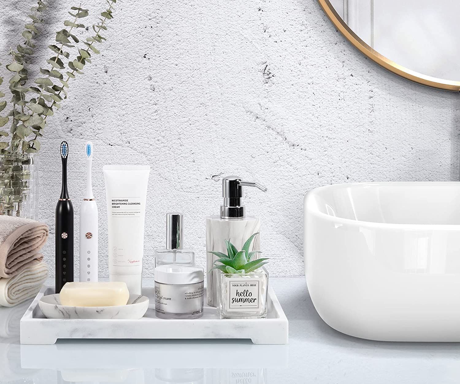 Luxspire Vanity Tray, Bathroom Tray Toilet Tank Storage Tray, Resin Kitchen Sink Serving Trays, Vanity Countertop Organizer For