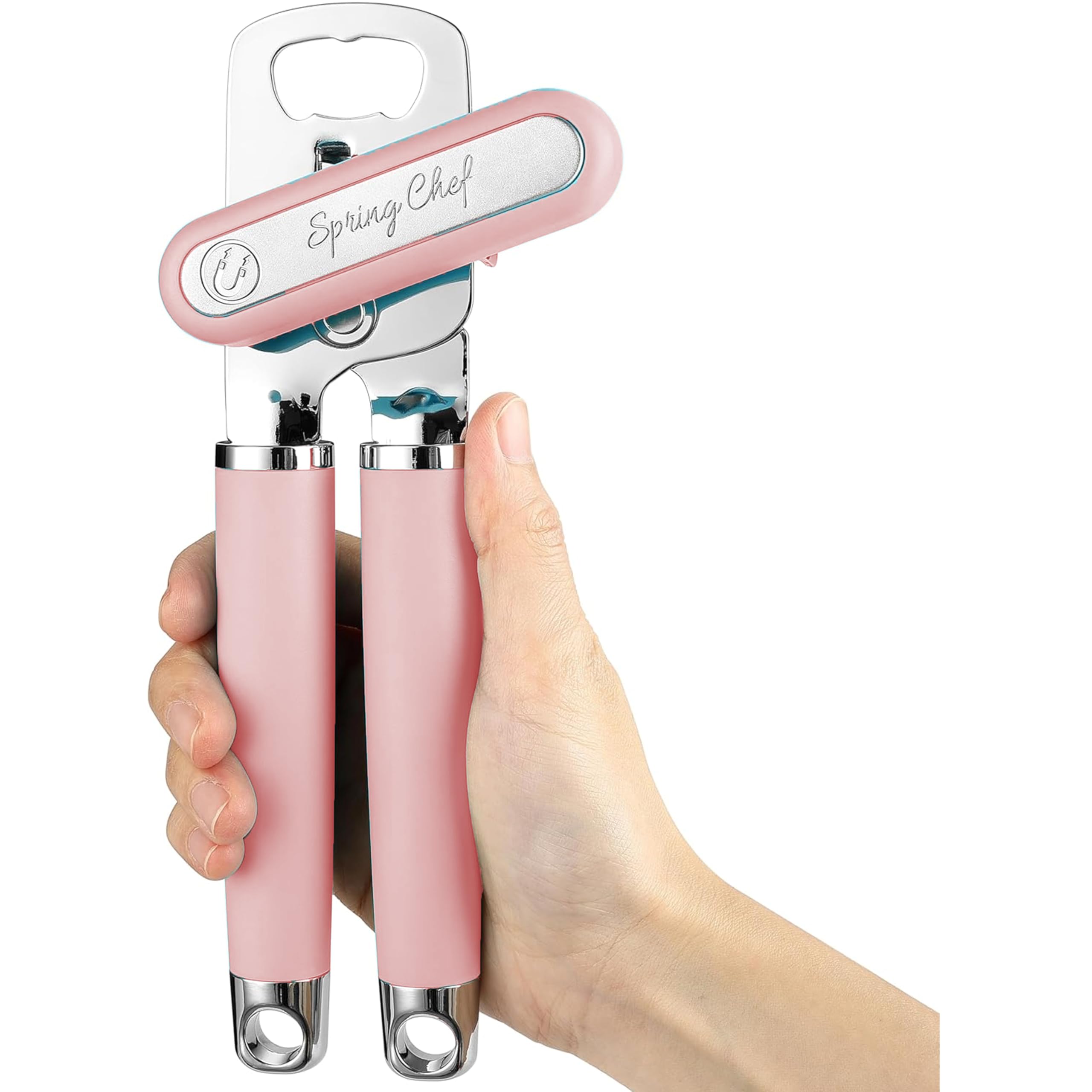 Spring Chef Stainless Steel Can Opener - Manual with Soft Grip Handles, Easy Turn, Heavy Duty Hand Can Openers for Seniors with 