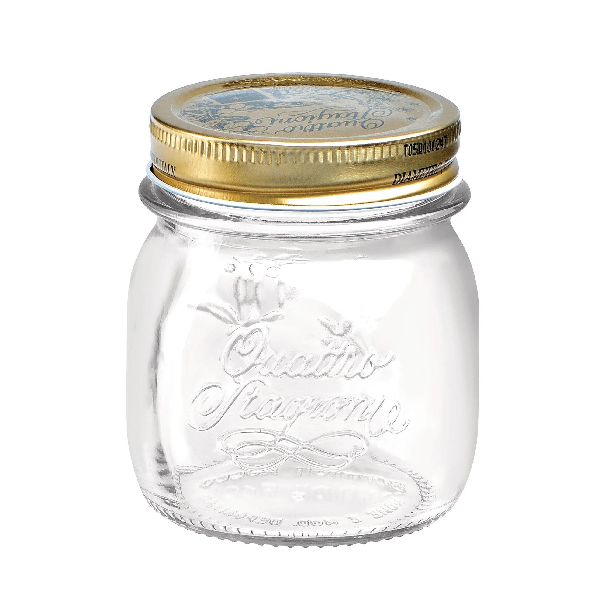 Bormioli Rocco Quattro Stagioni Small Glass Mason Jars 8.5 Ounce Mini Jars 12-Pack, with Metal Airtight Lid, For Jam, Jelly, bab