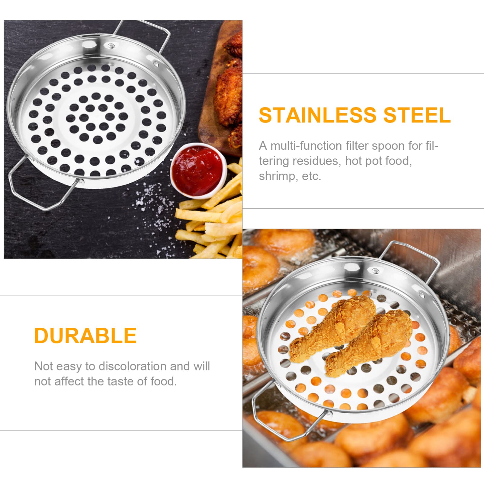 Housoutil Stainless Steel Colander Strainer - Big Hole Design, 28.5x20.5x3.5CM, Silver, Ideal for Spaghetti, Noodles, Vegetables,
