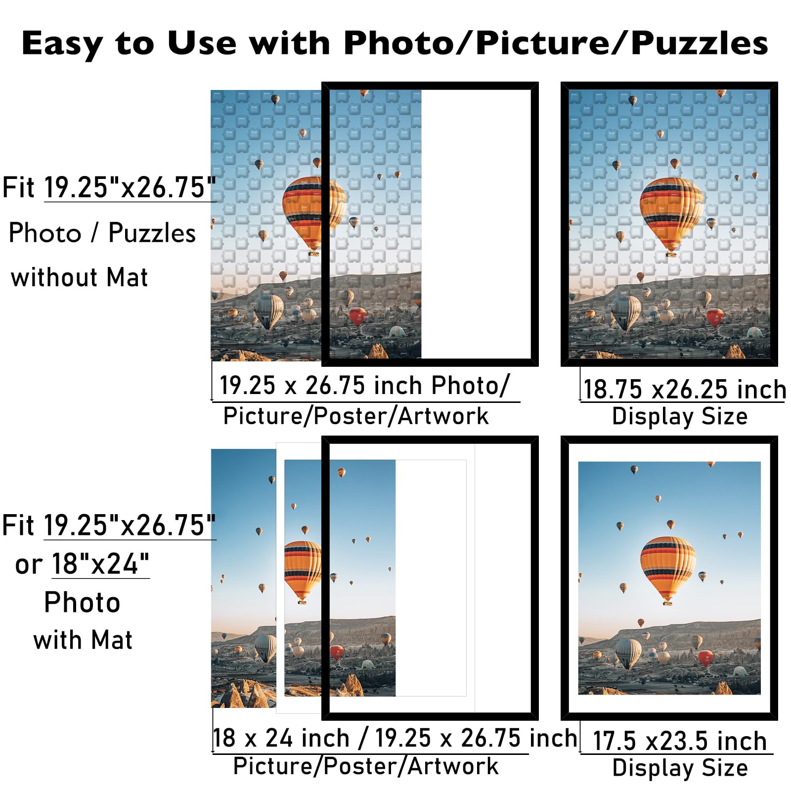JCJMY 19.25x26.75 Puzzles Frame Black, Display 18x24 with Mat or 19.25 x 26.75 without, Wall Hanging 19.25 by 26.75 Picture Fram