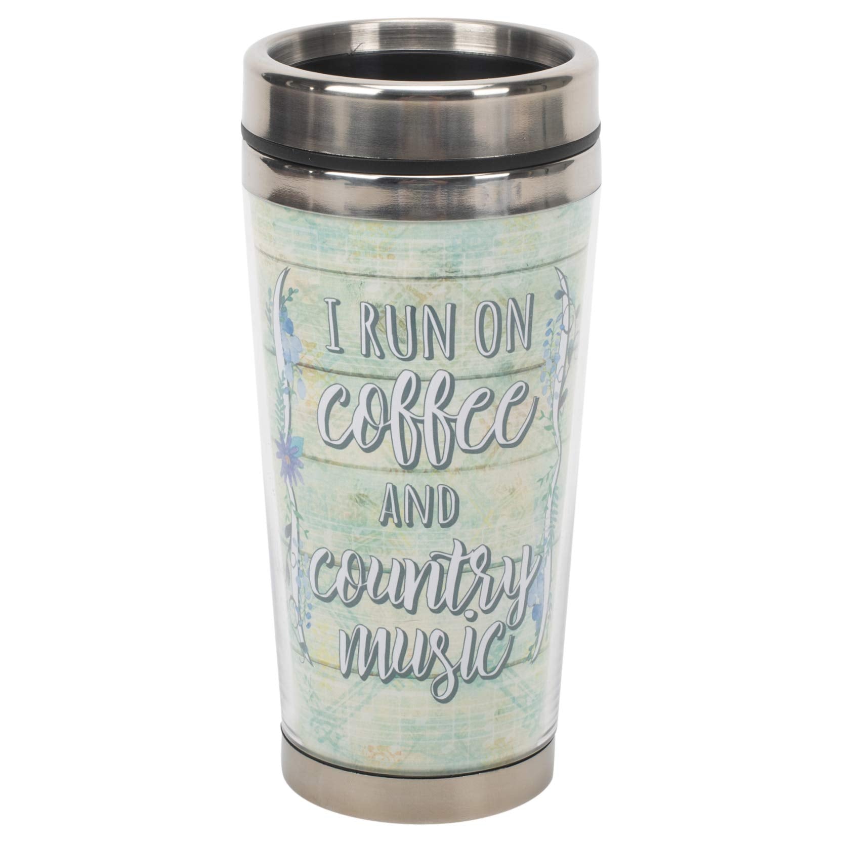 Coffee And Country Music Blue 16 Ounce Stainless Steel Travel Tumbler Mug With Lid