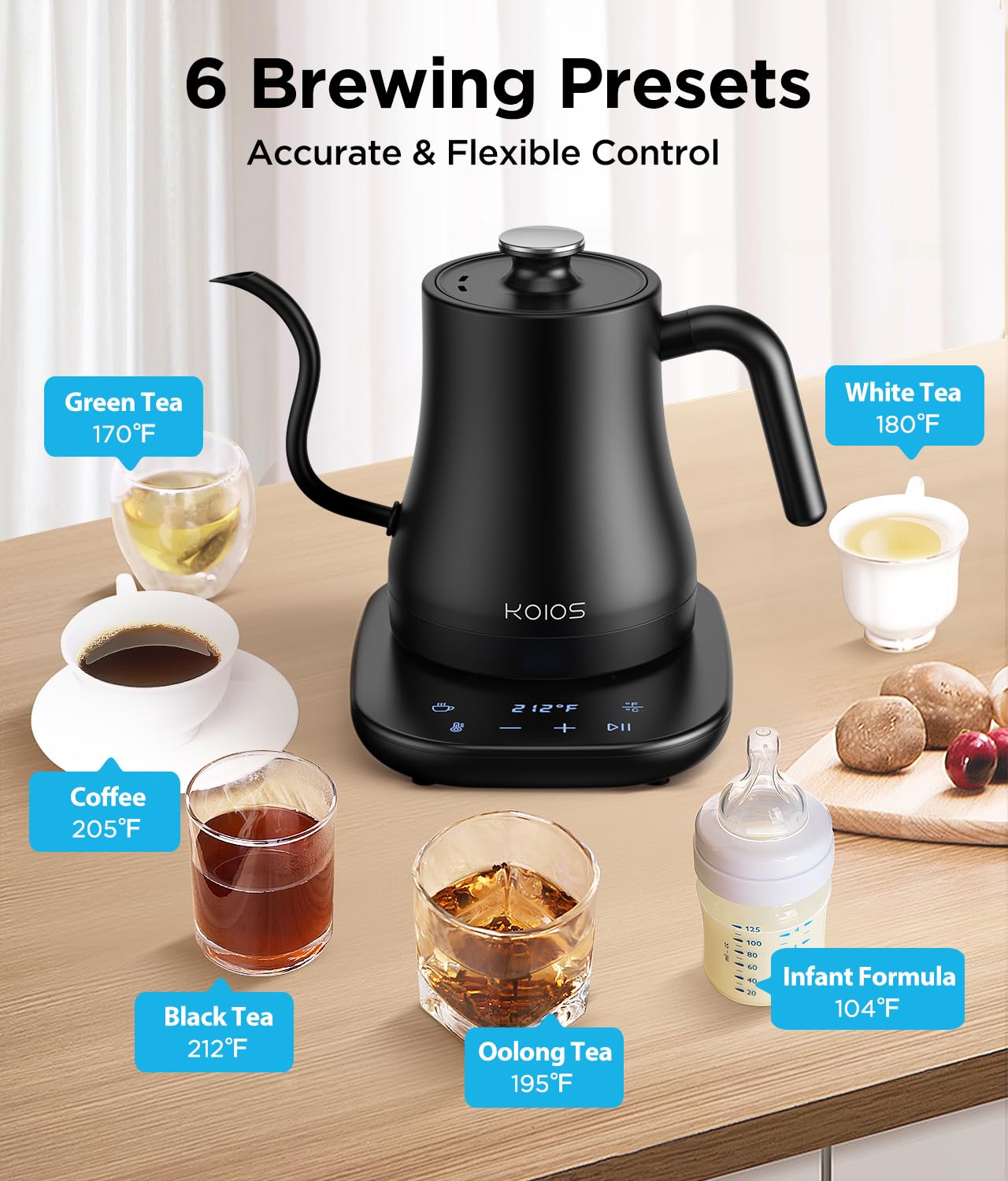 Gooseneck Electric Kettle With Temperature Control, 27Oz/0.8L Fast Heat Electric Kettle For Pour Over Coffee/Tea, Auto Shut Off