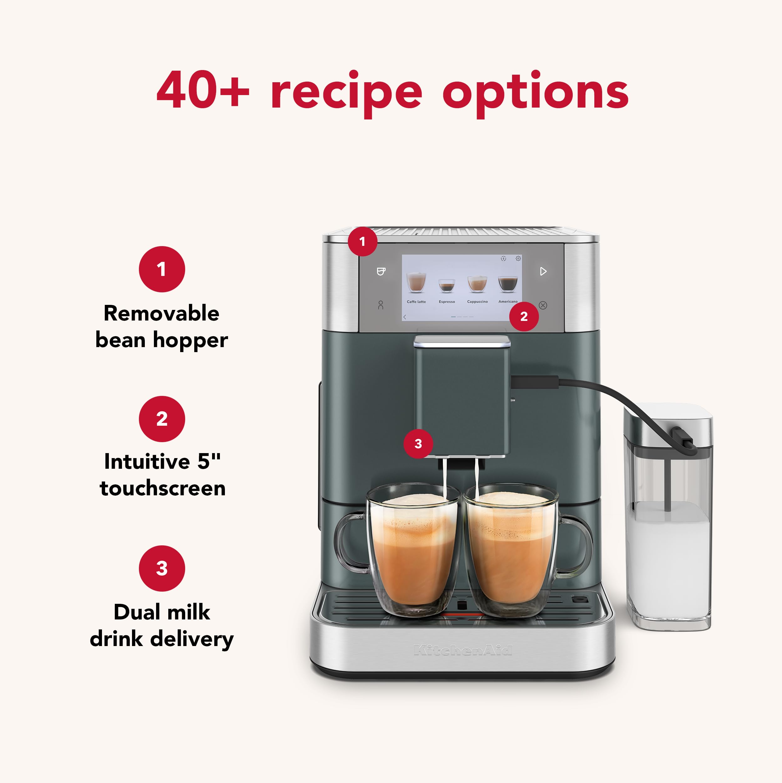 KitchenAid Espresso Machine KF8, 2.2L, Metal, Juniper, with Milk Attachment & Plant Based Options, Model KES8558JP