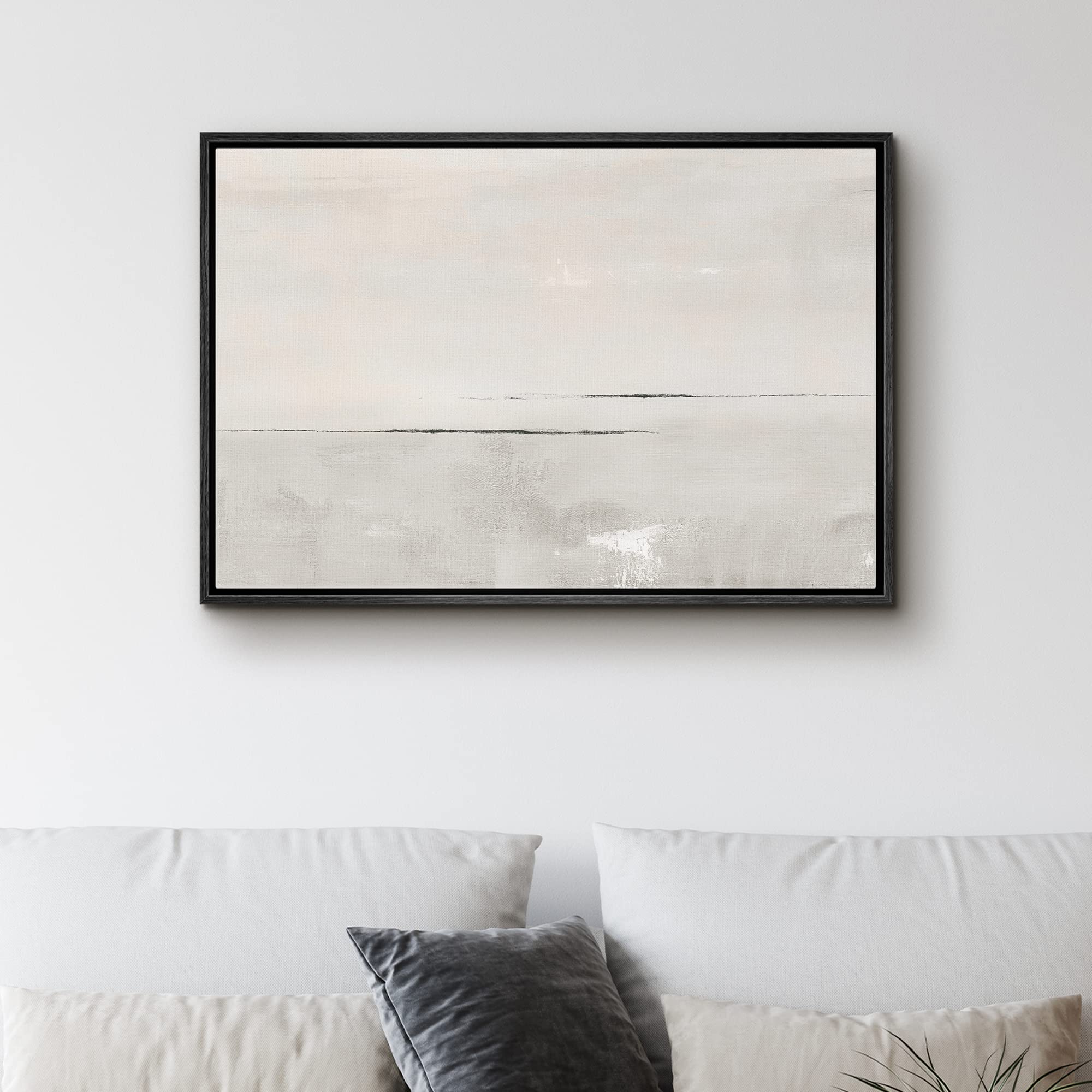 SIGNWIN Framed Canvas Print Wall Art Gray Watercolor Pastel Landscape Abstract Shapes Illustrations Modern Art Decorative Contemporary Chic Minimal for Living Room  Bedroom  Office - 16''x24'' Black
