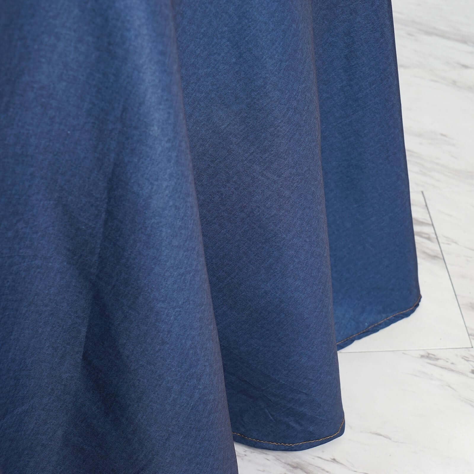 Efavormart 120'' Dark Blue Faux Denim Polyester Round Tablecloth For Wedding Party Banquet Restaurant