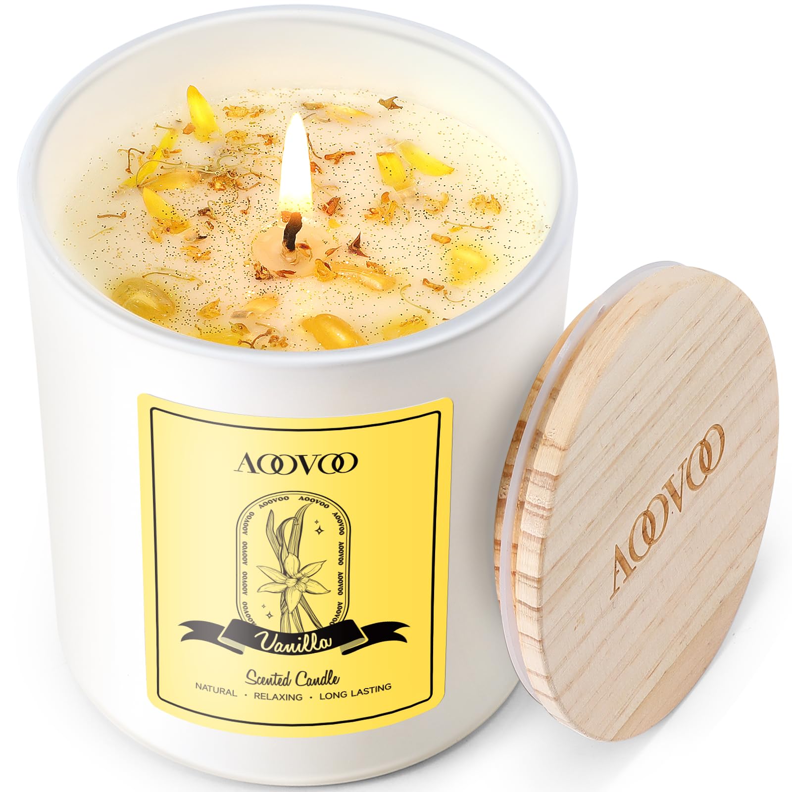 AOOVOO Vanilla Scented Candles for Women - Aromatherapy Candle with Crystals Inside, 10oz Soy Candles for Home Scented, Valentin