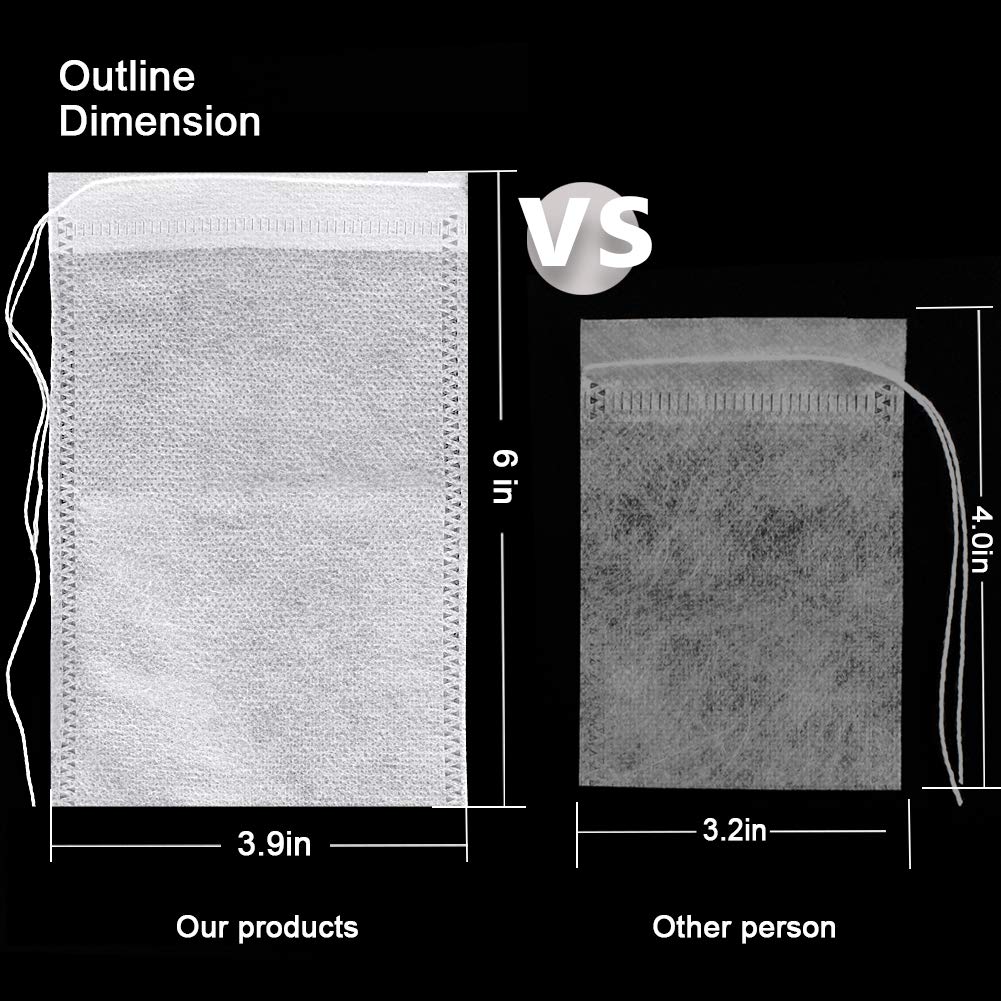 Fenshine 100Pcs Large Tea Bag - Disposable Empty Tea Filter Bags No Mess Mesh Bags With Drawstring For Concentrate/Iced Coffee,
