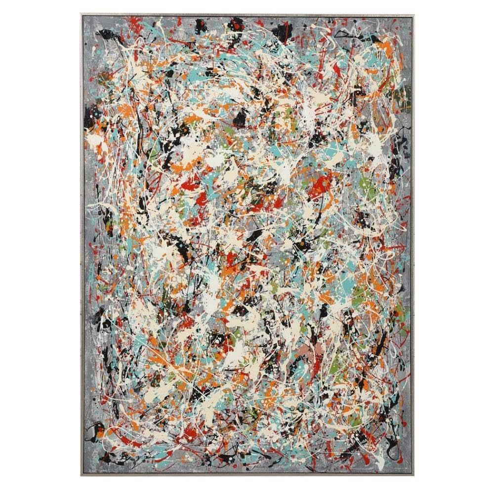 Uttermost 34379 Organized Chaos - 60.75 inch Hand Painted Canvas, Dark Gray/White/Red/Aqua/Orange/Yellow/Black/Green/Silver Leaf