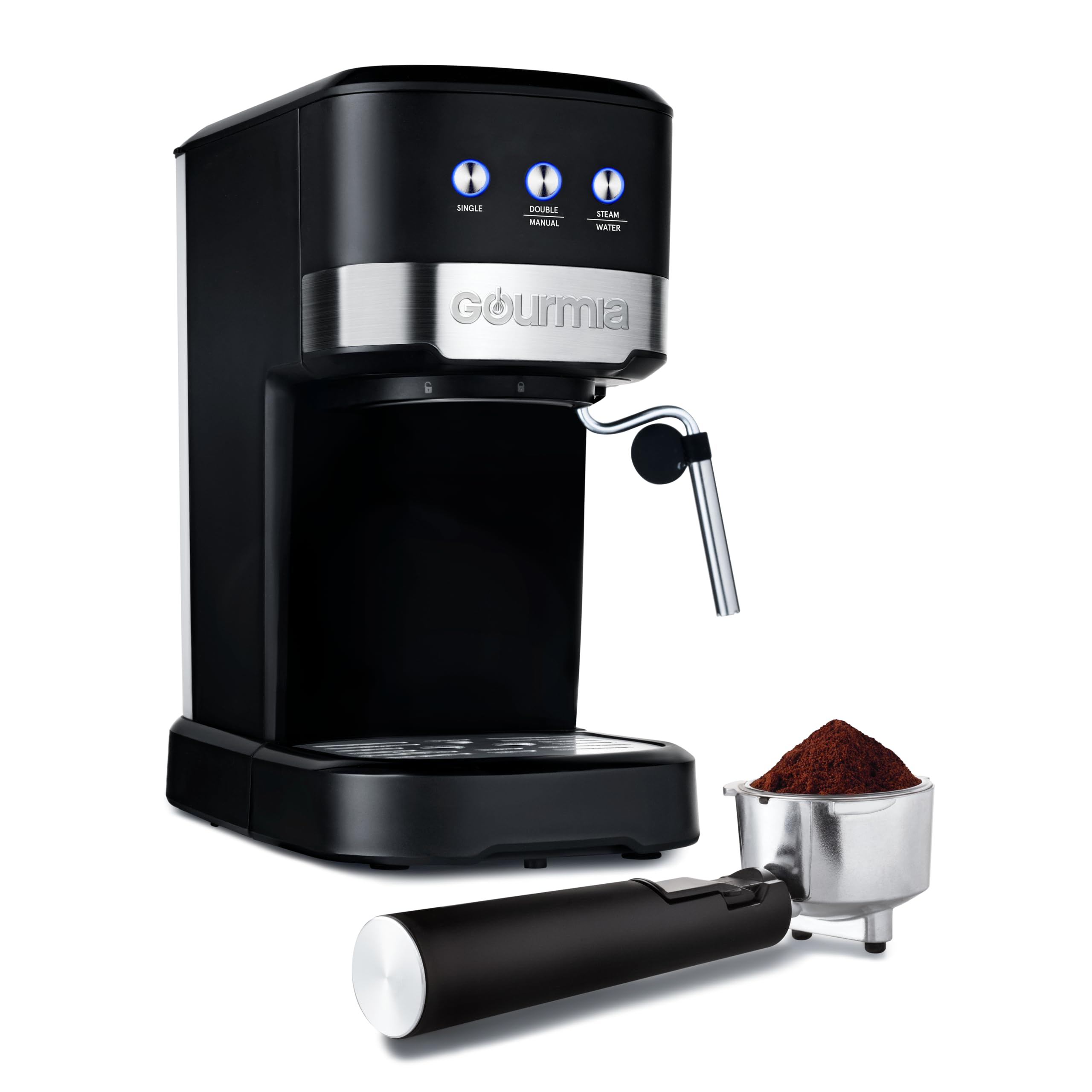 Gourmia 15-Bar Espresso Maker With Powerful Frothing Wand With 1.2L Removable Water Reservoir, Black