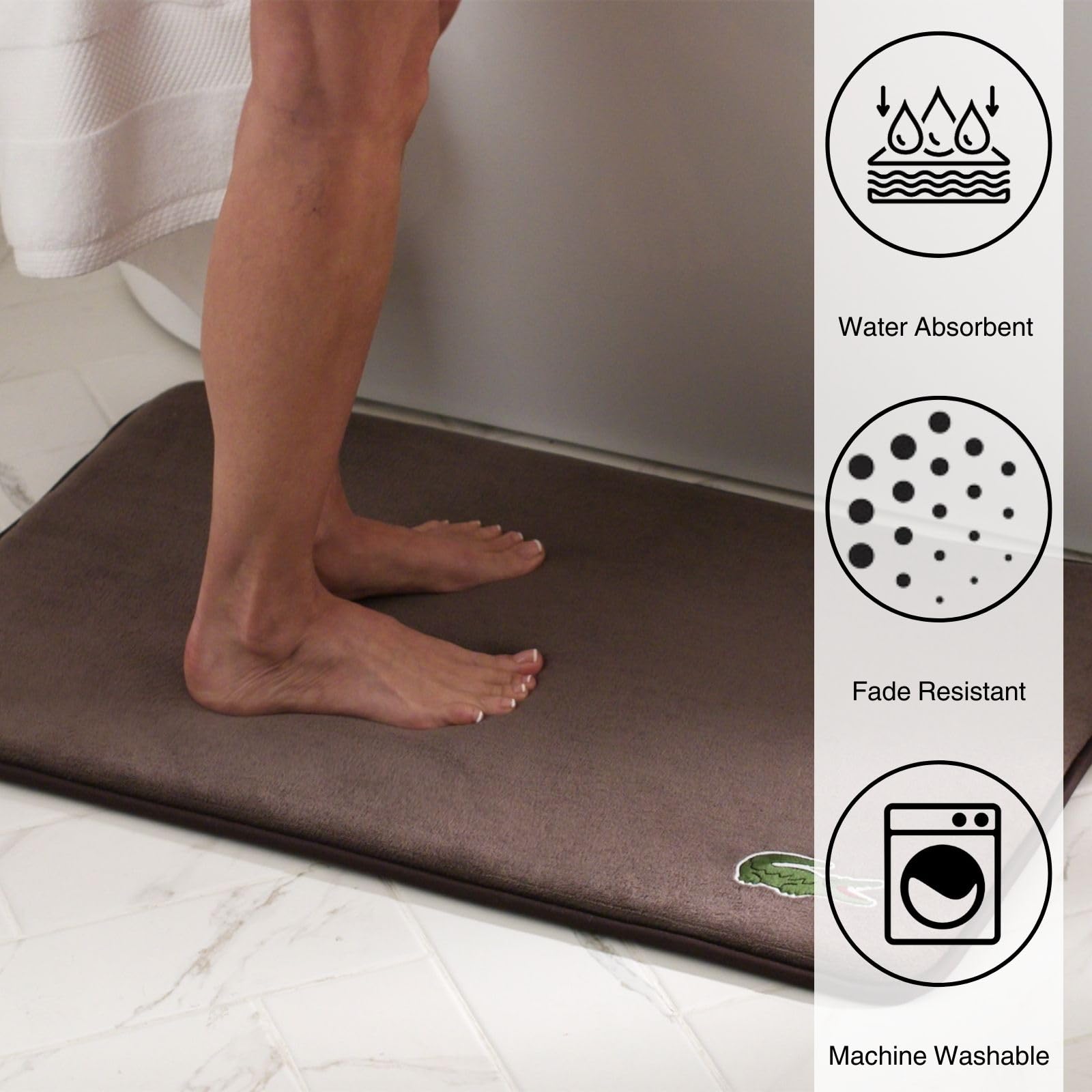 Lacoste Crocodile Bath Mat, Memory Foam Rug, Falcon