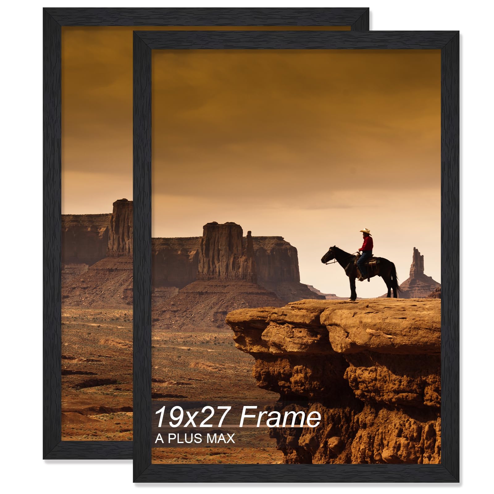 A PLUS MAX 19x27 Frame Set of 2, Black Engineered Wood Picture Frame for 19 x 27 Inch Poster Puzzle Photo, Light Weight 19 by 27