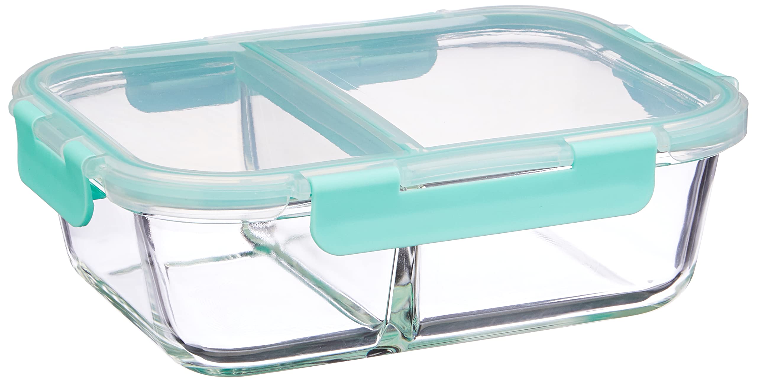 Amazon Brand - Solimo Slim High Microwave Safe Office Two Compartment Lunch Box Set | Borosilicate Glass | Safety Lock Airtight 