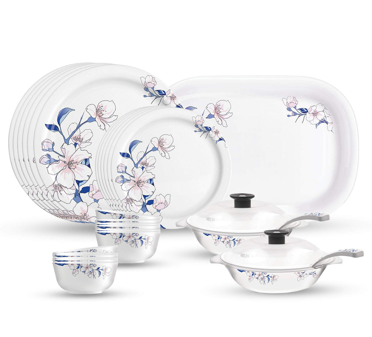 Milton Lissome Round Melamine Dinner Set Of 31 Pcs, Sakura, Blue ...