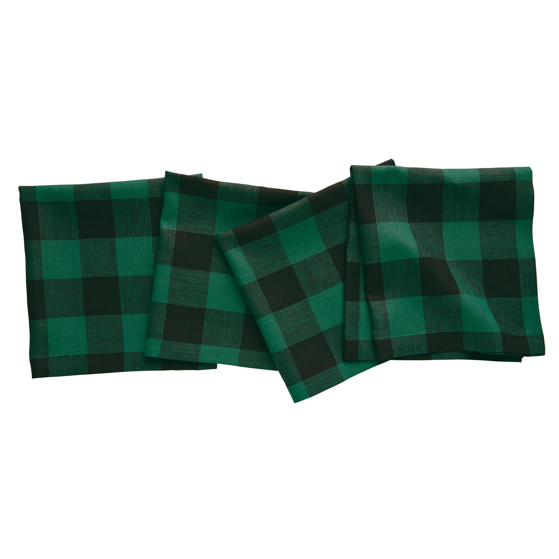 Solino Home Buffalo Check Linen Dinner Napkins 20 X 20 Inch - 100% Pure Linen Green And Black Plaid Cloth Napkins Set Of 4 For S