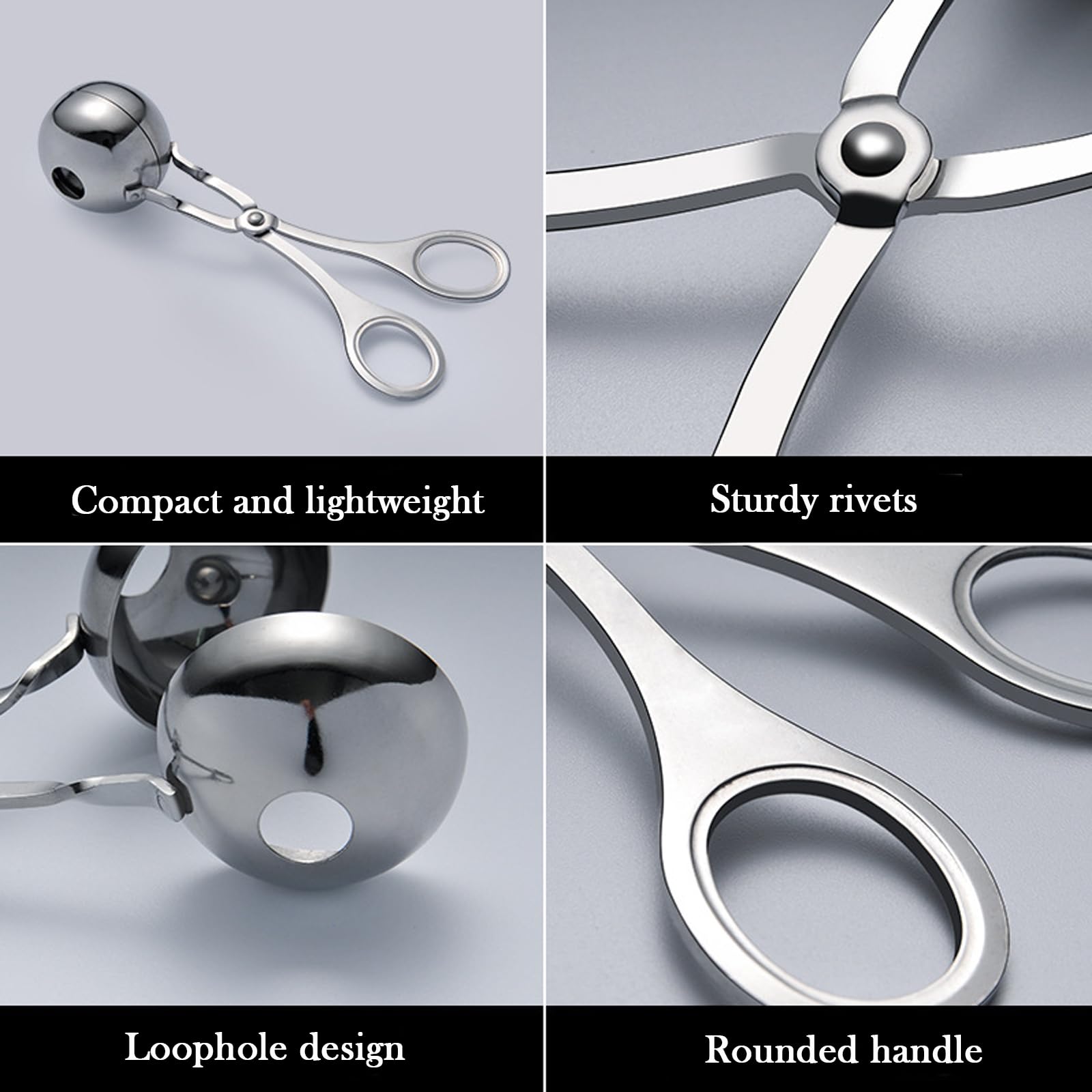 LiXiongBao Stainless Steel Meat Baller Maker, 2PCS Non-Stick Scoop with Detachable Anti-Slip Handles, 1.38" - Silver
