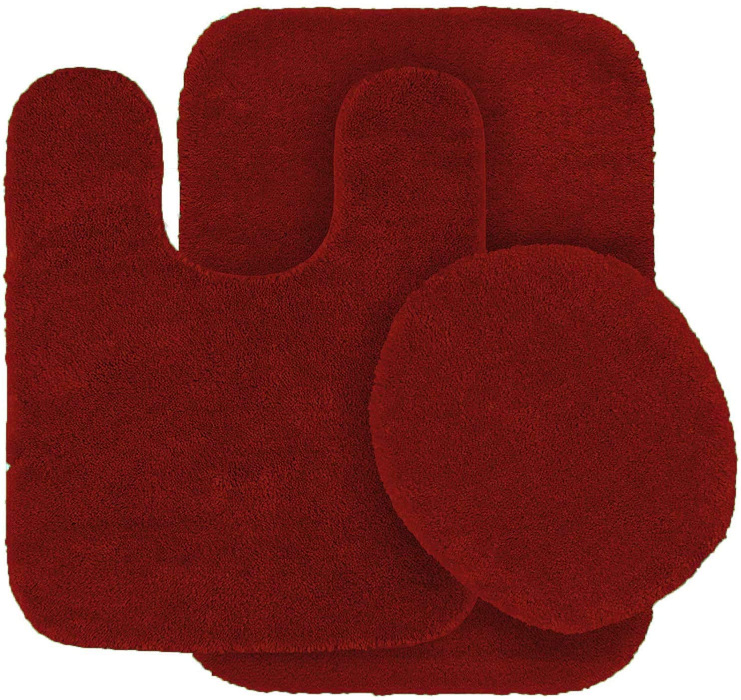 Linen Plus 3pc Solid Non Slip Soft Bath Rug Set for Bathroom U-Shaped Contour Rug, Mat and Toilet Lid Cover New Angela (Red)