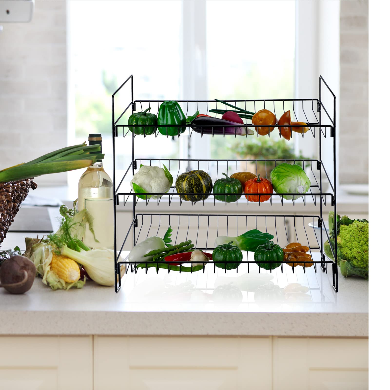 Leifide 3 Tier Snack Basket, 24 X 14.9 X 23.2 Inch Candy Display Rack, Metal Wire Countertop Concession Stand Supplies For Offic