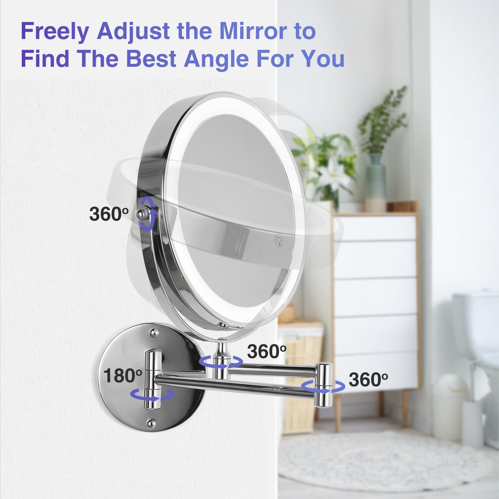 Greenfrom Wall Mounted Lighted Makeup Mirror: 8.5 Inch Double Sided Makeup Mirror With 1X/15X Magnification For Vanity, Bathroom
