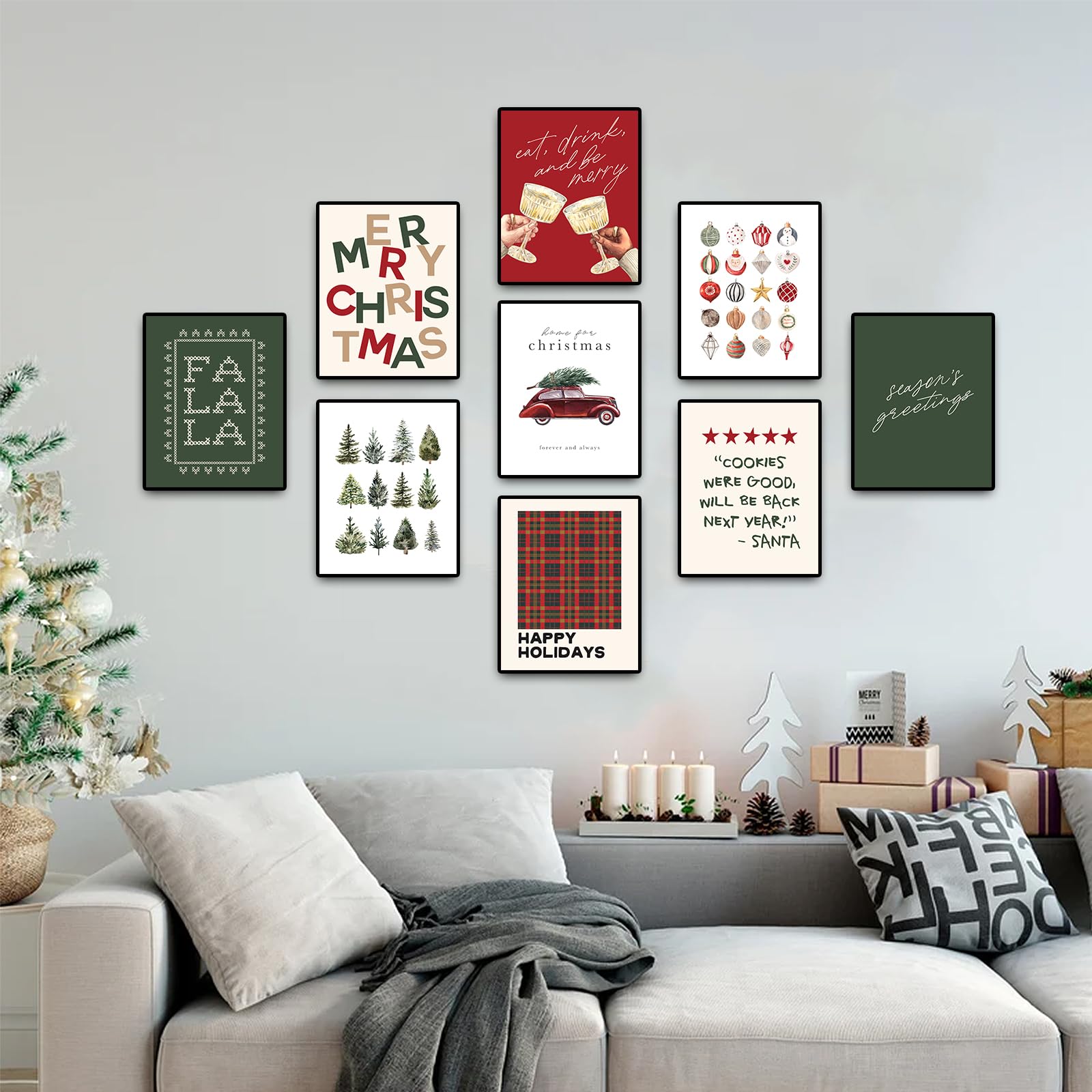Uniro Christmas Wall Art Prints, Minimalist Boho Xmas Aesthetic Poster For Room Decor, Trendy Holiday Christmas Poster For Xmas,