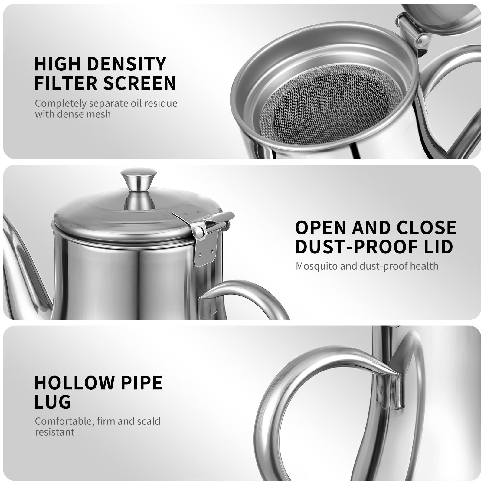 Yardwe Stainless Steel Oil Strainer Pot, 24Oz Grease Container With Fine Mesh Strainer, Oil Dispensing Bottles Oil Storage Can F