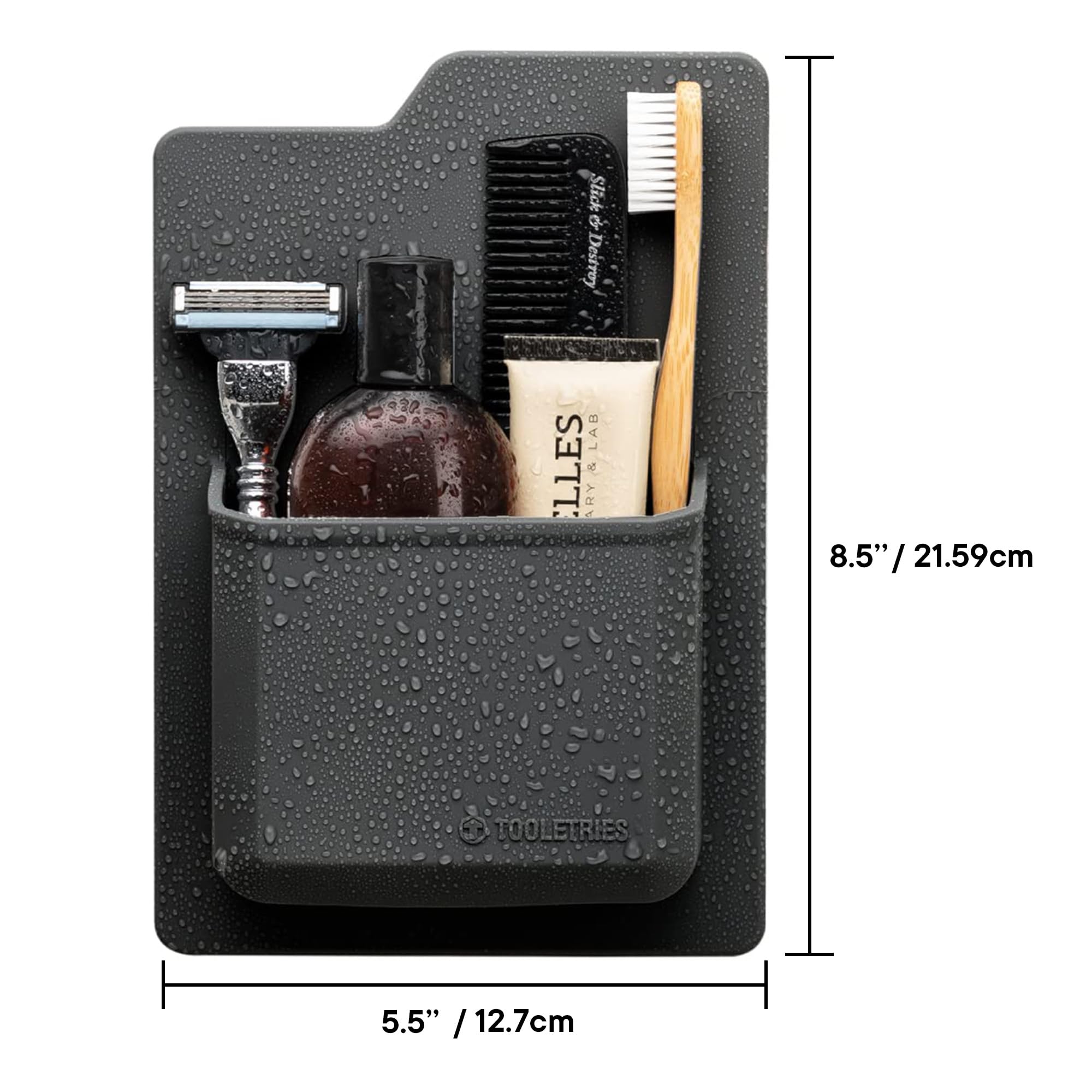 Tooletries - The James Organizer - Silicone Toiletry Holder  Shower & Bathroom Accessory - Features Silicone-Grip Technology  Removable & Reusable - Charcoal