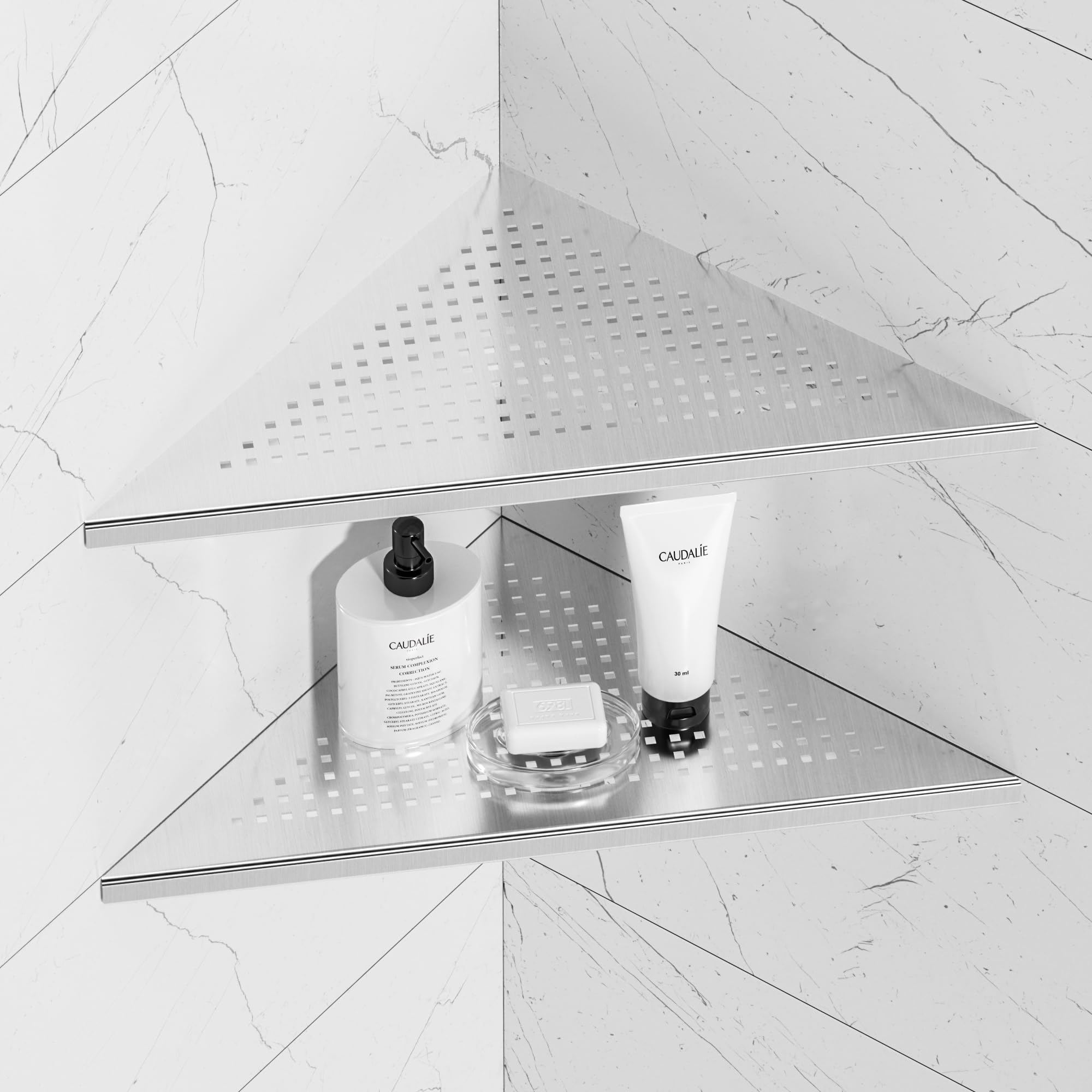 Qeke 2 Pack Bathroom Corner Shelf, Recessed 12'' Shower Shelf Caddy, Sus304 Stainless Steel Shelf Wall Mount Triangular, No Dril