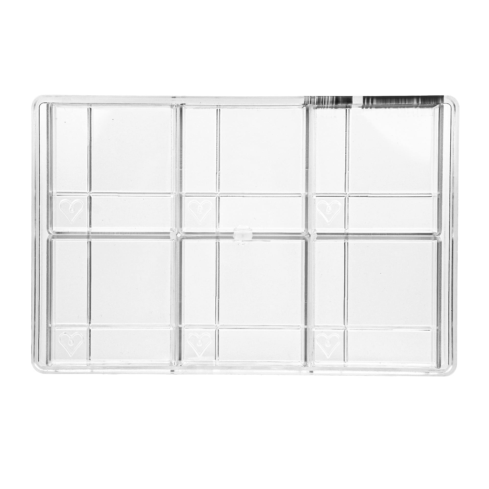 Greyas Cm 3840 Louis Amado Clear Polycarbonate Chocolate Mold Candy Mould With 6 Grooved-Square-With-Heart Cavities, Each 80Mm X