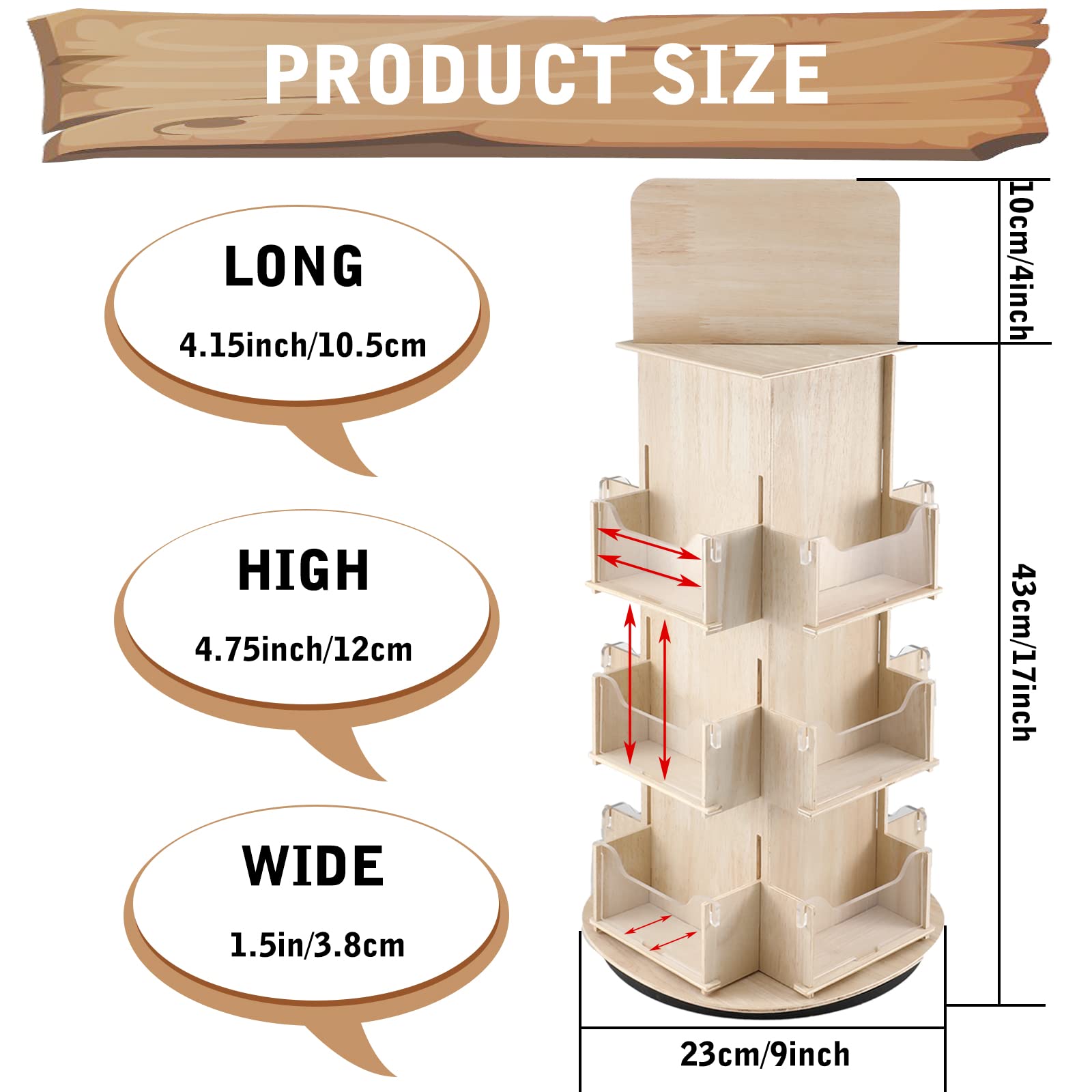 Rotating Display Stand 3 Tier Rotating Sticker Display Stand Wooden Greeting Card Display Stand Multi Pocket Photo Holders Displ