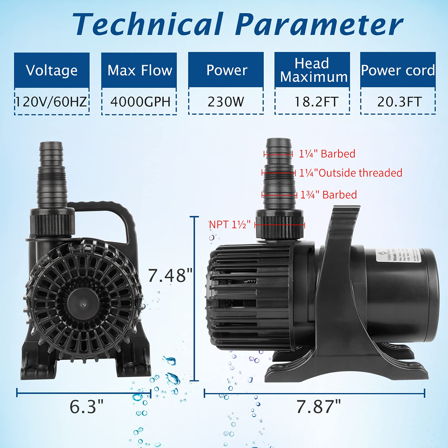 Waterrebirth (4000Gph-230W,Ul Listed) High Flow Submersible Water Pump - Pond Pump - Submersible Pump - Water Fountain Pump - Aq