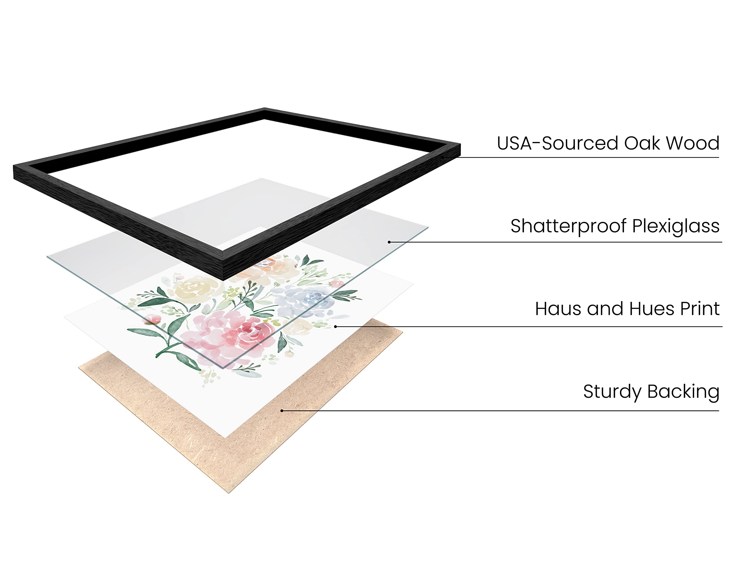 Haus and Hues Flower Wall Decor - Set of 4 Floral Wall Art  Floral Wall Decor  Flower Wall Art  Framed Flower Painting  Floral Pictures Wall Decor  Flower Pictures Wall Decor Framed  (Framed Black  8x10)