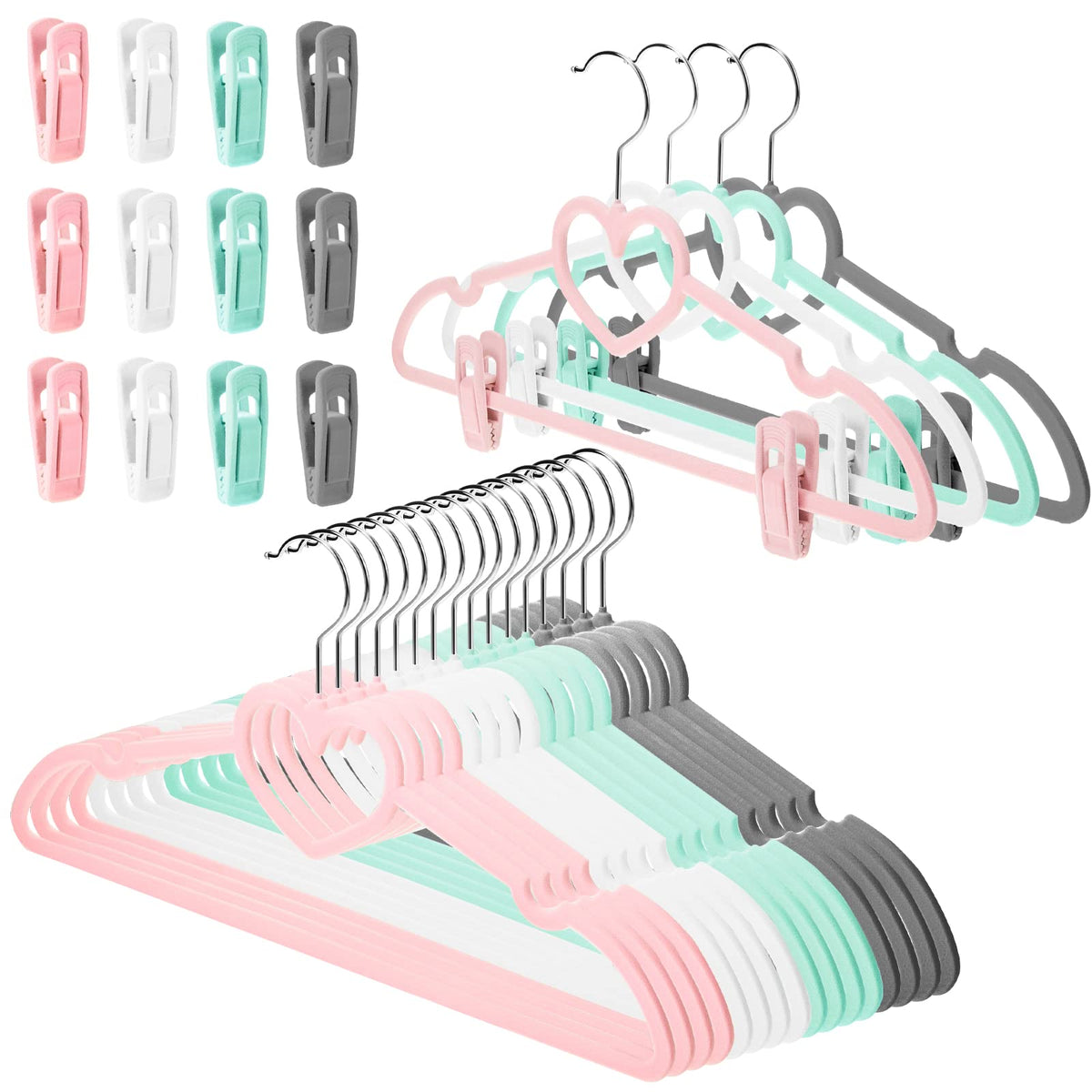Tessco 20 Pcs Velvet Clothes Hangers With 20 Pcs Clips Non Slip Space Saving Velvet Skirt Hanger 360 Degree Swivel Hook Felt Han