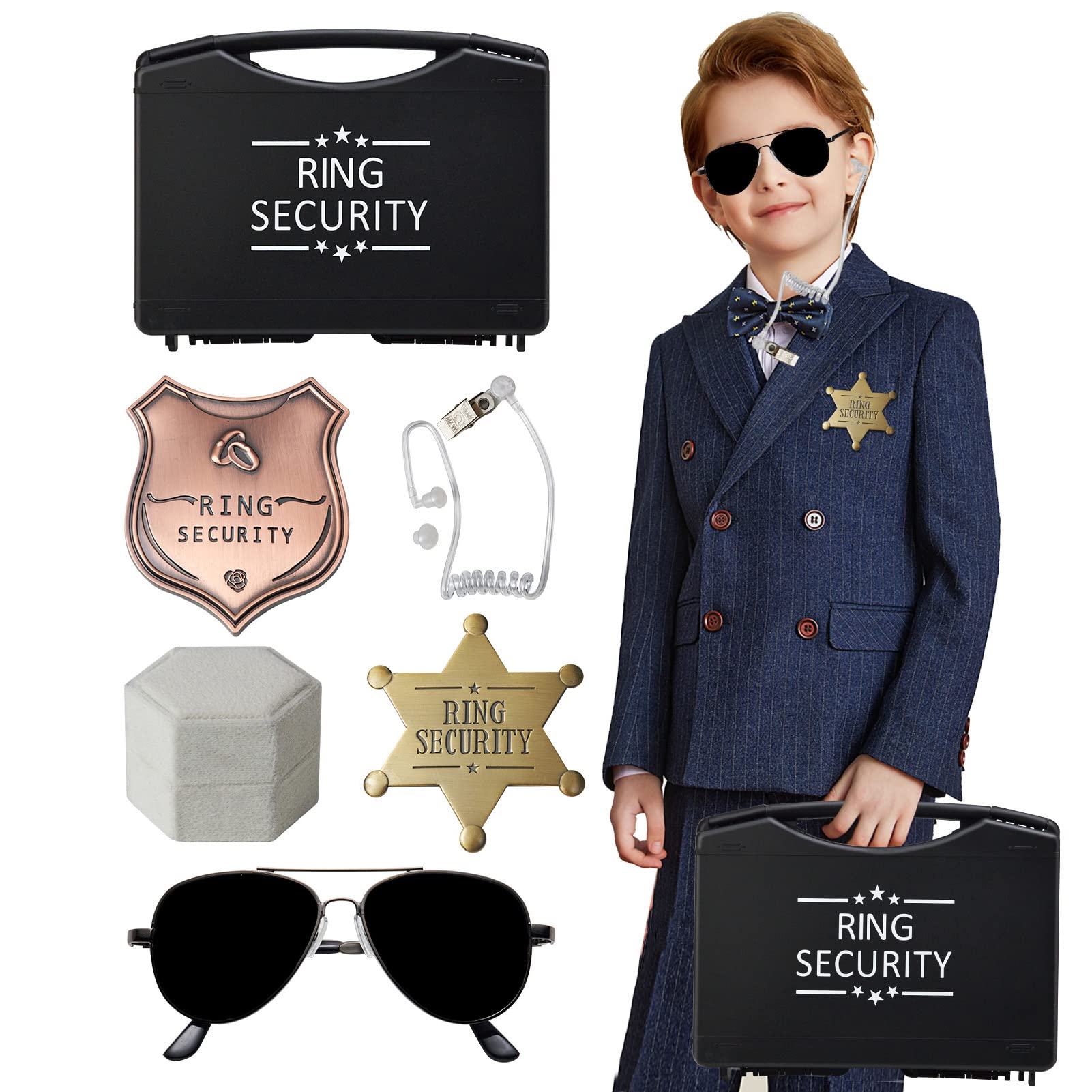 Newbyst Ring Bearer Security Wedding - Ring Box Gifts for Wedding Security, Kids Toy Badge Include 1PCS Sunglass, 1PCS Acoustic 