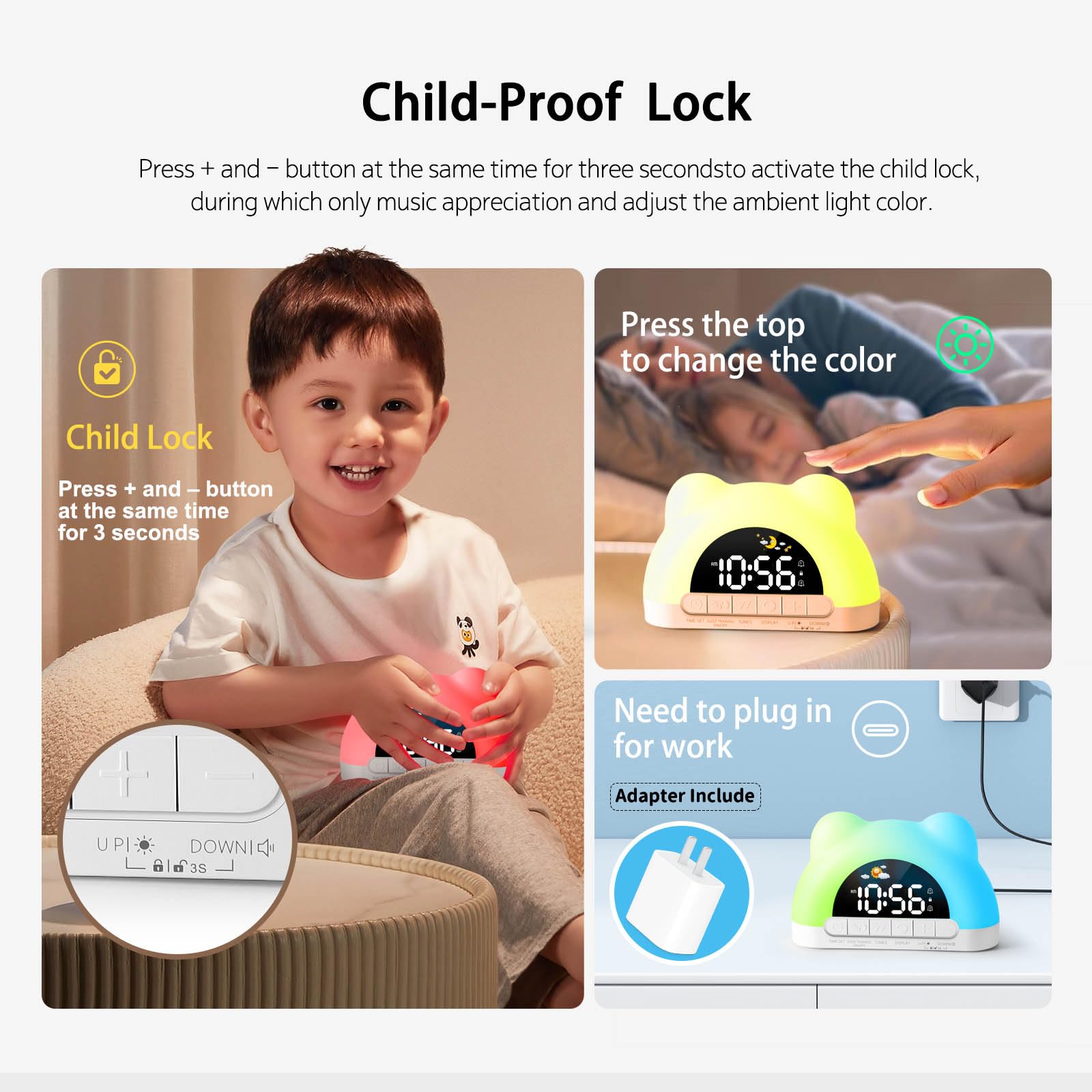 Hournor Kids Alarm Clock, Ok to Wake Alarm Clock for Kids, Toddlers Sleep Training Clock with 12 Colors Night Light for Bedroom,