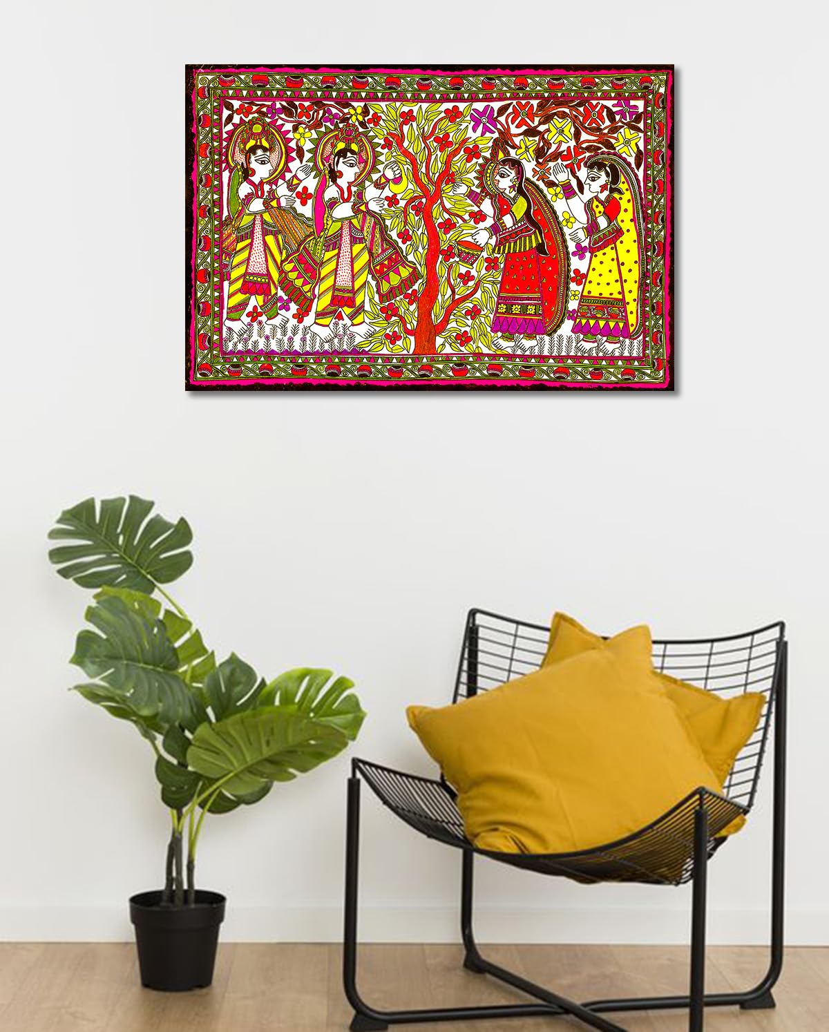 Tamatina Madhubani Art Canvas Painting for Home, Living Room, Bed Room | Sita Ram Traditional Painting for Diwali Home Decor | S