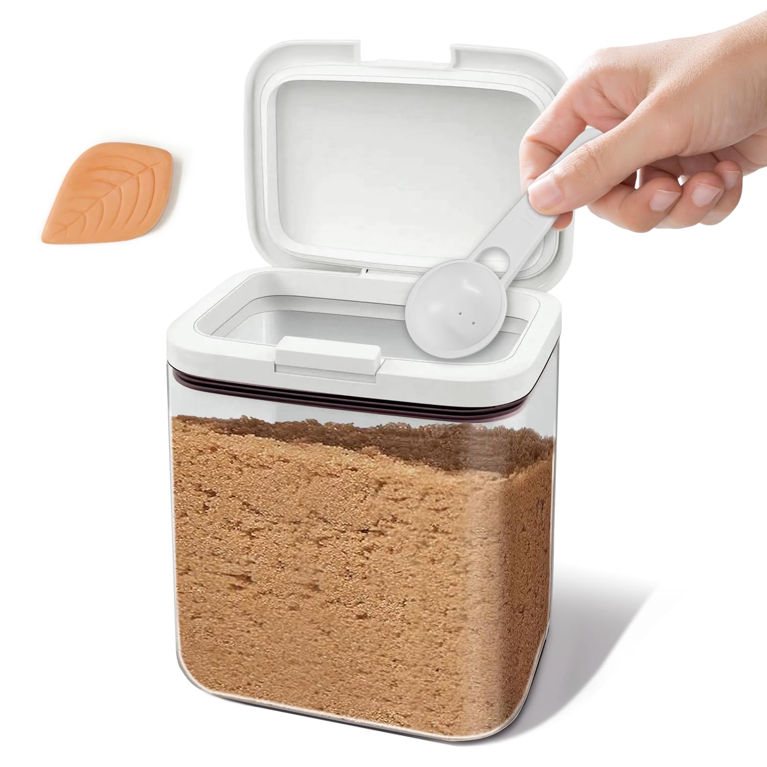 Holyenten Brown sugar storage container with clay, 2-quart (64-ounce) airtight kitchen storage jar with spoon - clear food-grade