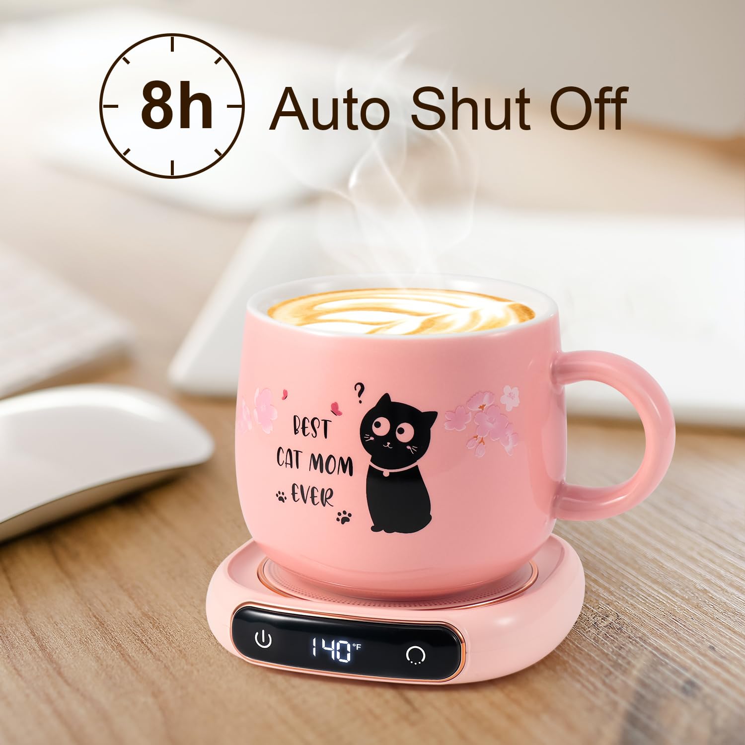 Bsigo Coffee Mug Warmer & Best Cat Mom Ever Mug Set, Electric Candle Mug Warmer 8H Auto Shut Off, Home & Office Beverage Cup Cof