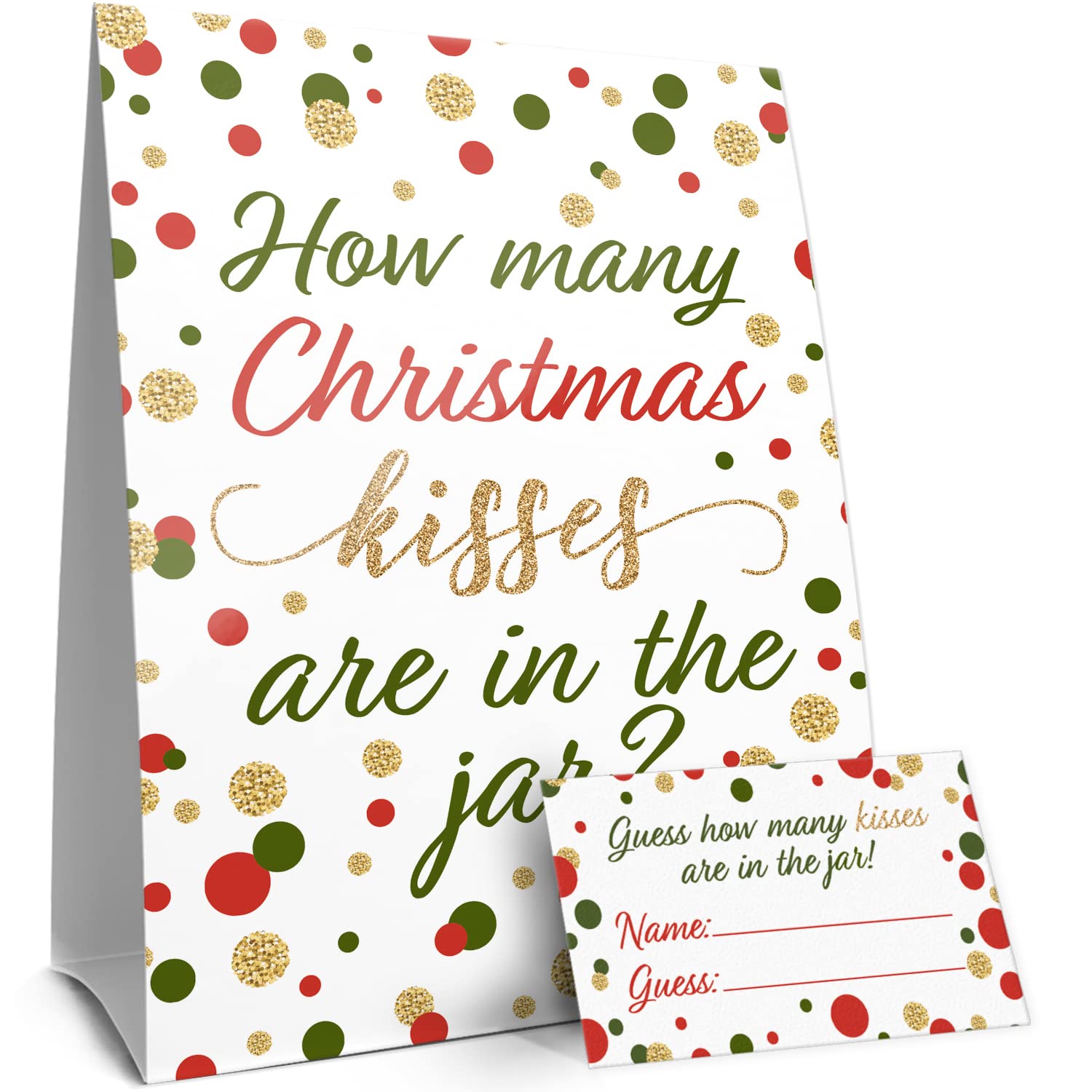 Christmas Party Game - How Many Kisses - Standing Sign And 30 Cards