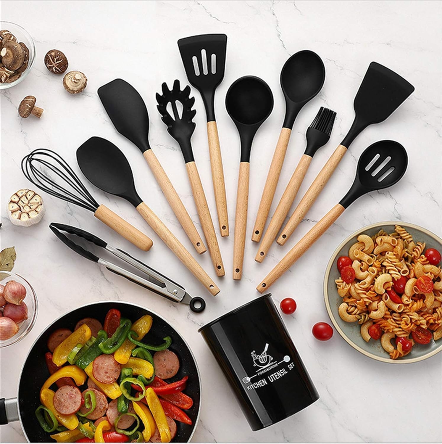 Chiransi 12 Pcs NonStick Silicone Cooking Kitchen Utensils Spatula Set With Holder, Cooking Spatula Turner Heat Resistant Tools