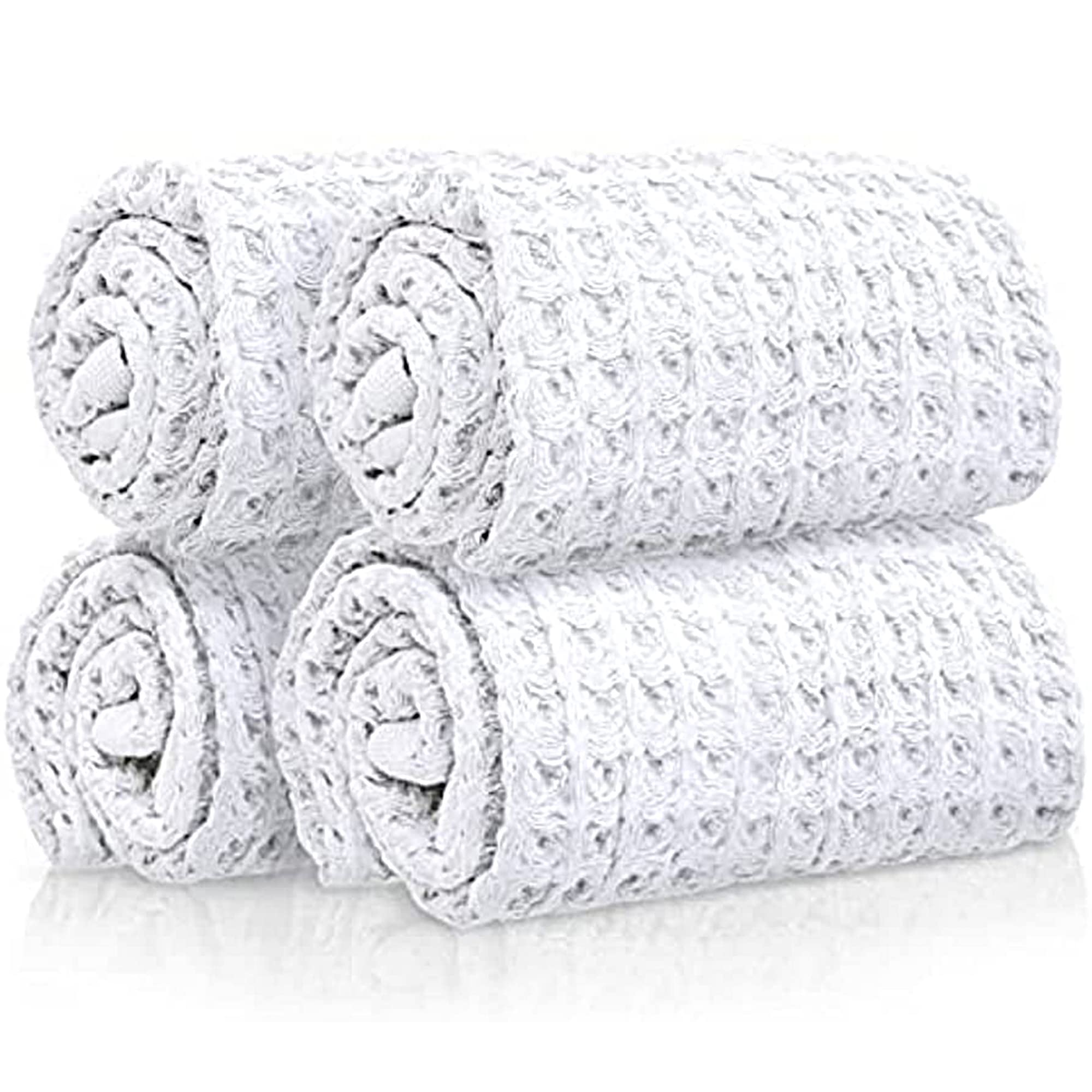 Sutera - Wash Towels Extra Absorbent Silverthread Washcloths Set - Pack Of 4 White - 100% Ca-Grown Cotton - Luxury Soft Durable