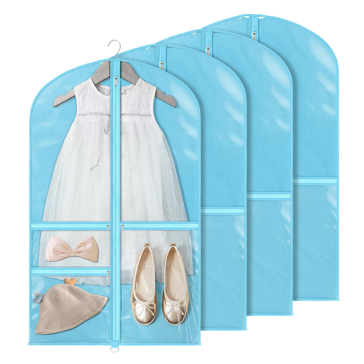 Univivi 40 Inch Girls Garment Bags For Dance Costumes, Dance Competition Garment Bag With 3 Medium Clear Zipper Pockets For Danc