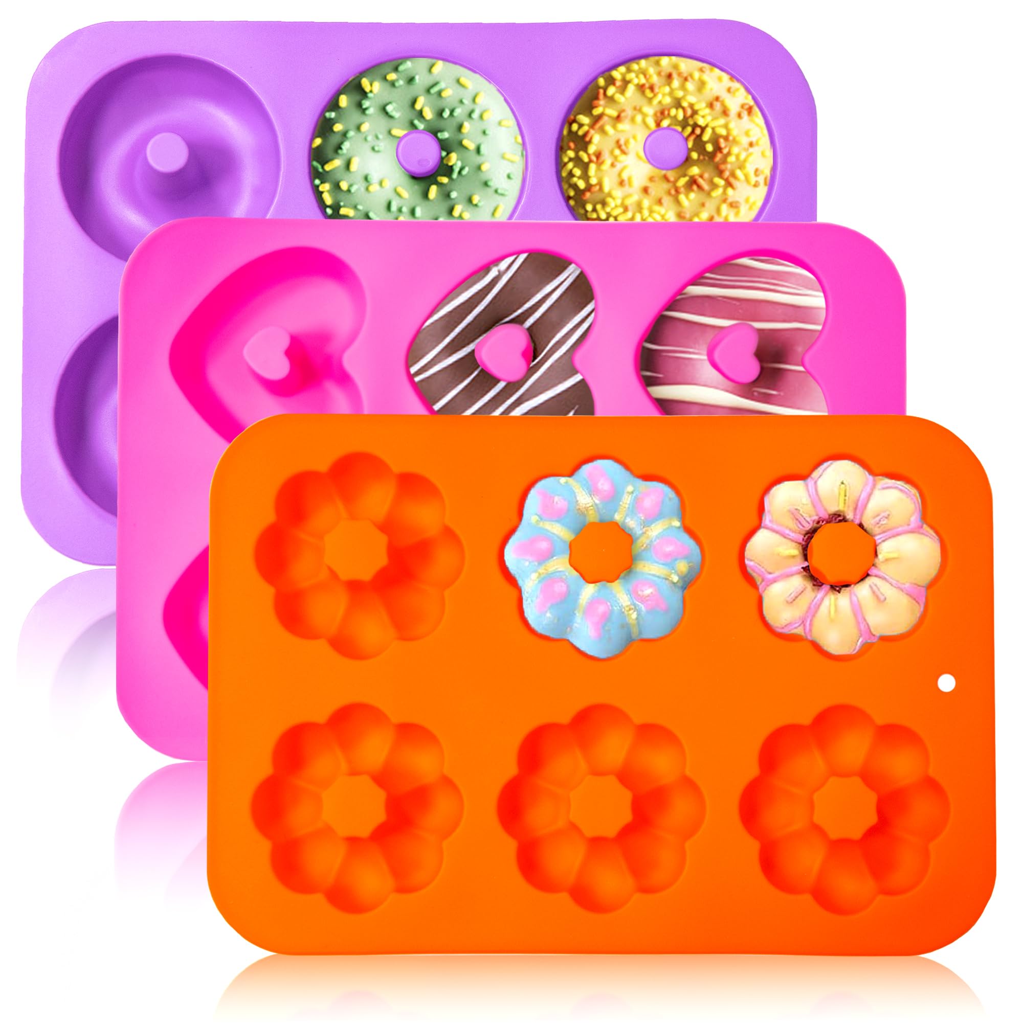 LGQUK Silicone Donut Pan 3pcs Non-Stick Doughnuts Baking Pans for Donuts, 6 Cavity Heritage Bundtlette Cake Silicone Mold for Ba